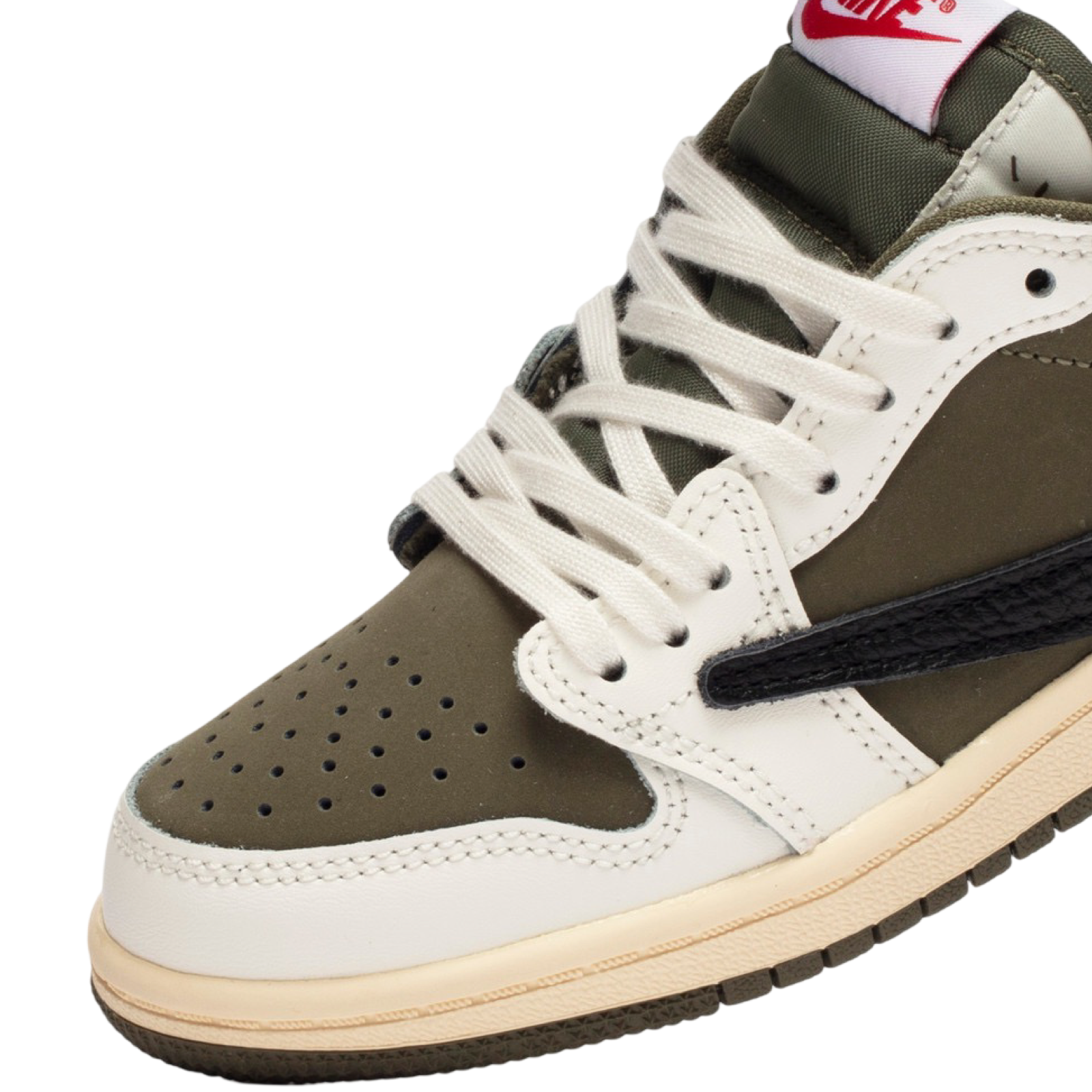 Travis Scott x Air Jordan 1 Low OG SP (PS) Kids Shoes - Medium Olive/Black/White - Stylish Sneakers for Boys & Girls - Perfect for School, Sports & Casual Wear