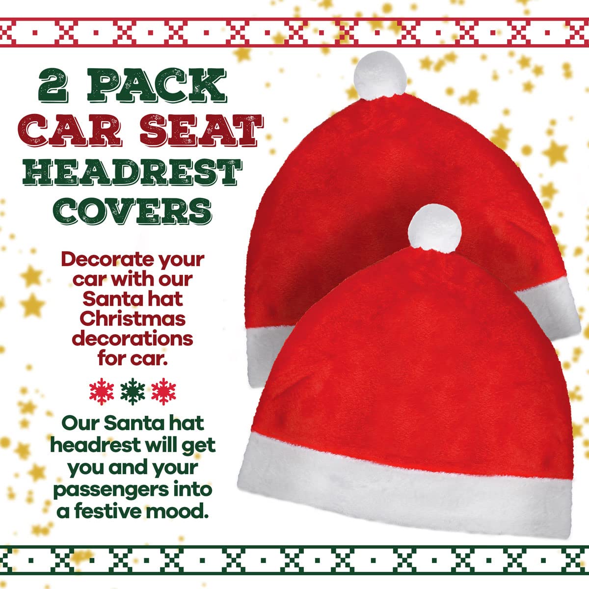 2 Pack Santa Hat Car Seat Headrest Covers - Festive Christmas Car Accessories for Vehicle Decor, Universal Fit for Most Cars - Perfect for Holiday Road Trips & Christmas Car Parades
