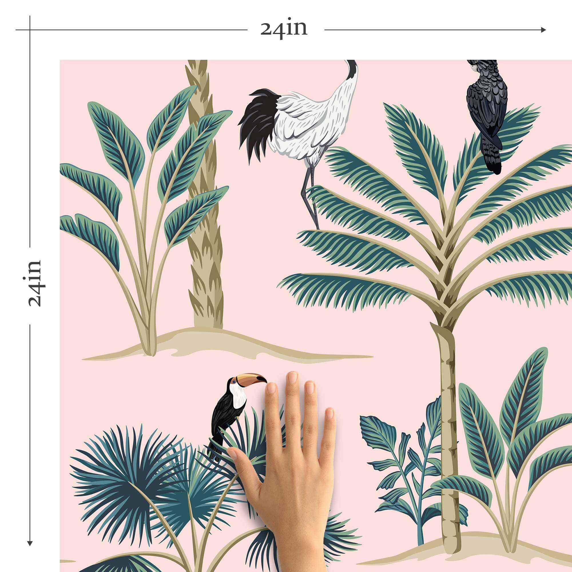 Pink Birds Peel and Stick Removable Wallpaper 6628 - Self-Adhesive Decorative Wall Covering for Bedroom, Nursery, or Office Decor