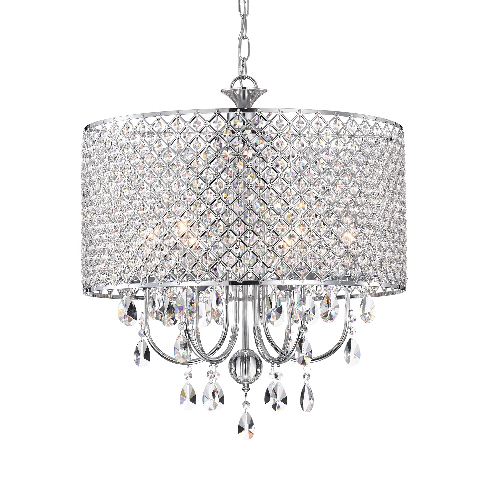 Edvivi Marya 6-Light Crystal Chandelier with Chrome Finish - Adjustable Drum Ceiling Light with Round Crystal Shade - Elegant Lighting Fixture for Dining Room, Living Room, Bedroom | Perfect for Home Decor, Wedding Venues & Luxury Interior Design