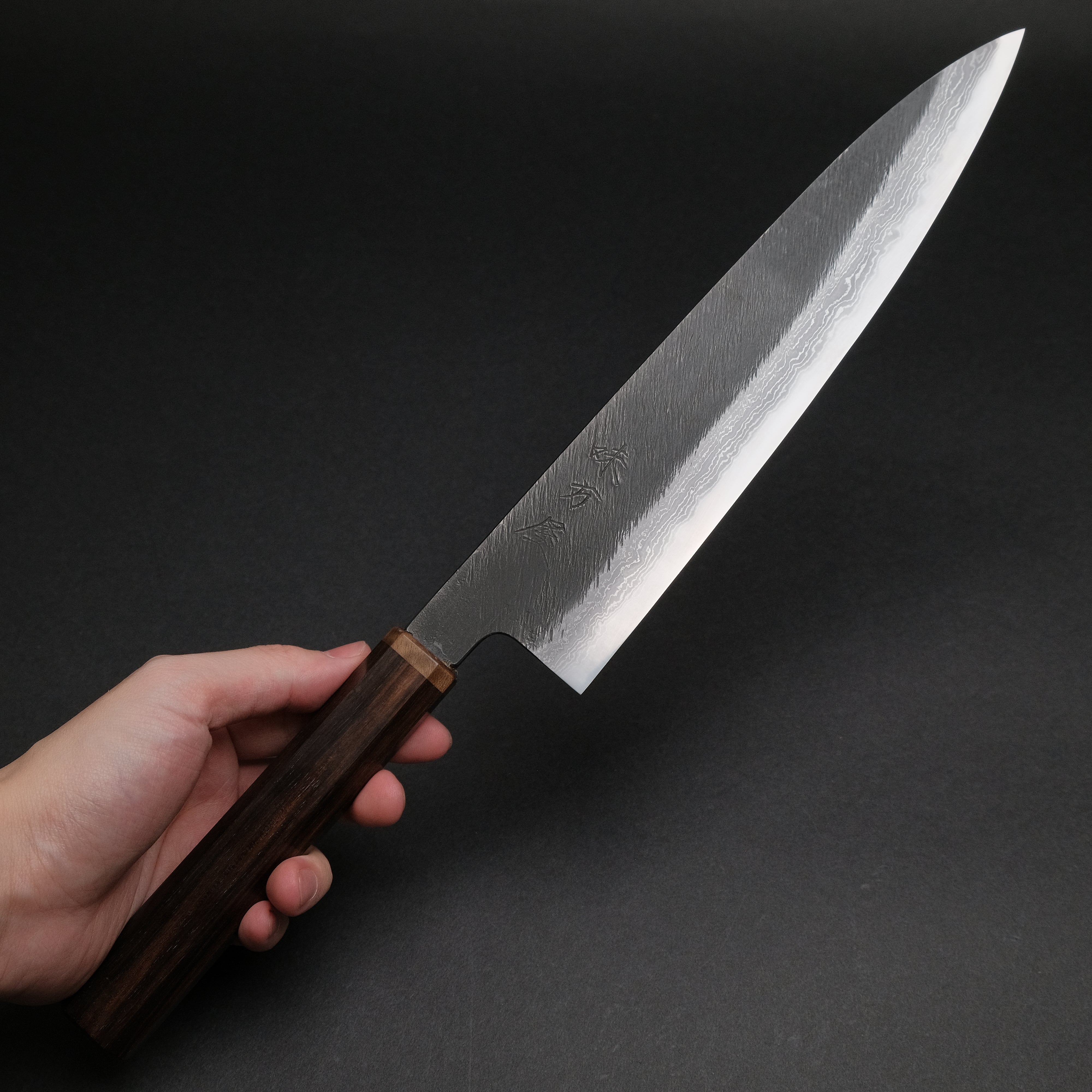 Premium Ajikataya White #2 Matsuba Damascus Gyuto 240mm Chef Knife - Ebony & Stabilized Wood Handle (#08) - Perfect for Sushi, Meat Slicing & Professional Kitchen Use