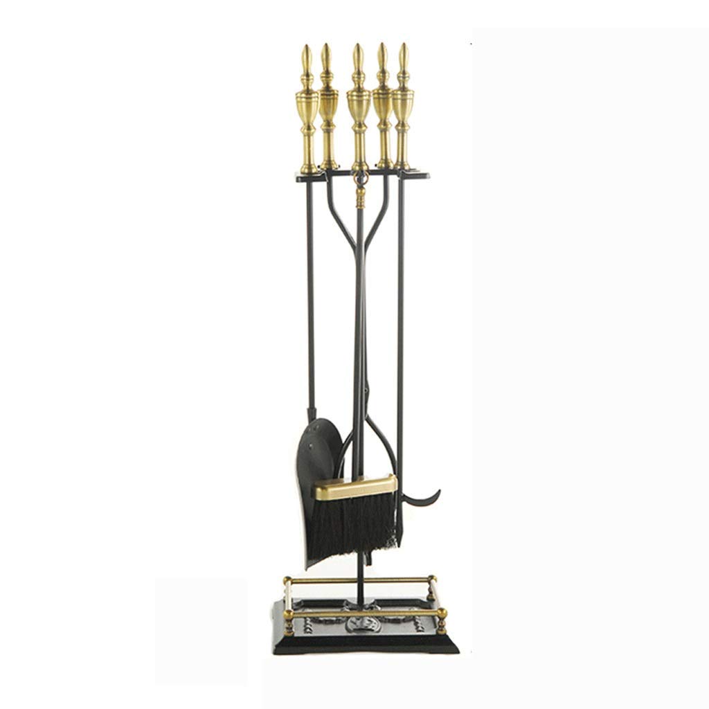 5-Piece Wrought Iron Fireplace Tool Set with Stand - 32 Inch Fire Poker, Tongs, Shovel & Holder for Wood Stove, Fire Pit & Indoor/Outdoor Use - Durable Fireplace Accessories for Home & Patio