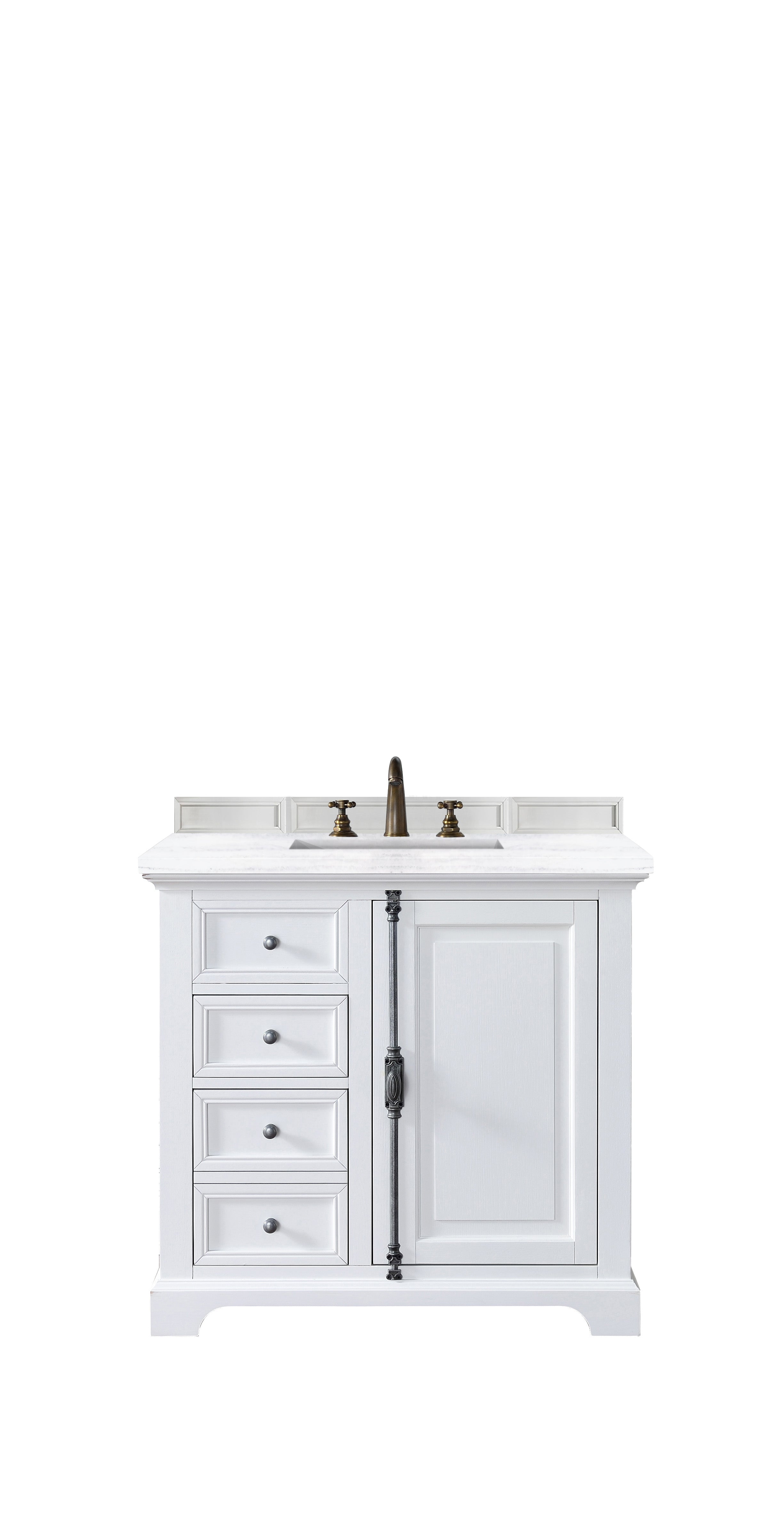 Providence 36-Inch Bright White Bathroom Vanity with 3CM Arctic Fall Solid Surface Top | Modern Single Sink Vanity for Master Bath & Powder Room