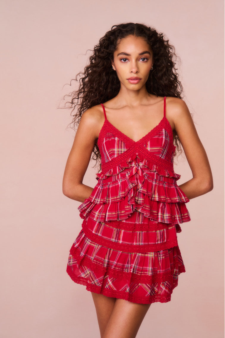 Abbott Tartan Ruffle Top Women's Blouse - Stylish Plaid Print Ruffled Shirt for Casual Wear & Office Outfits | Perfect for Fall Fashion, Date Nights & Holiday Parties