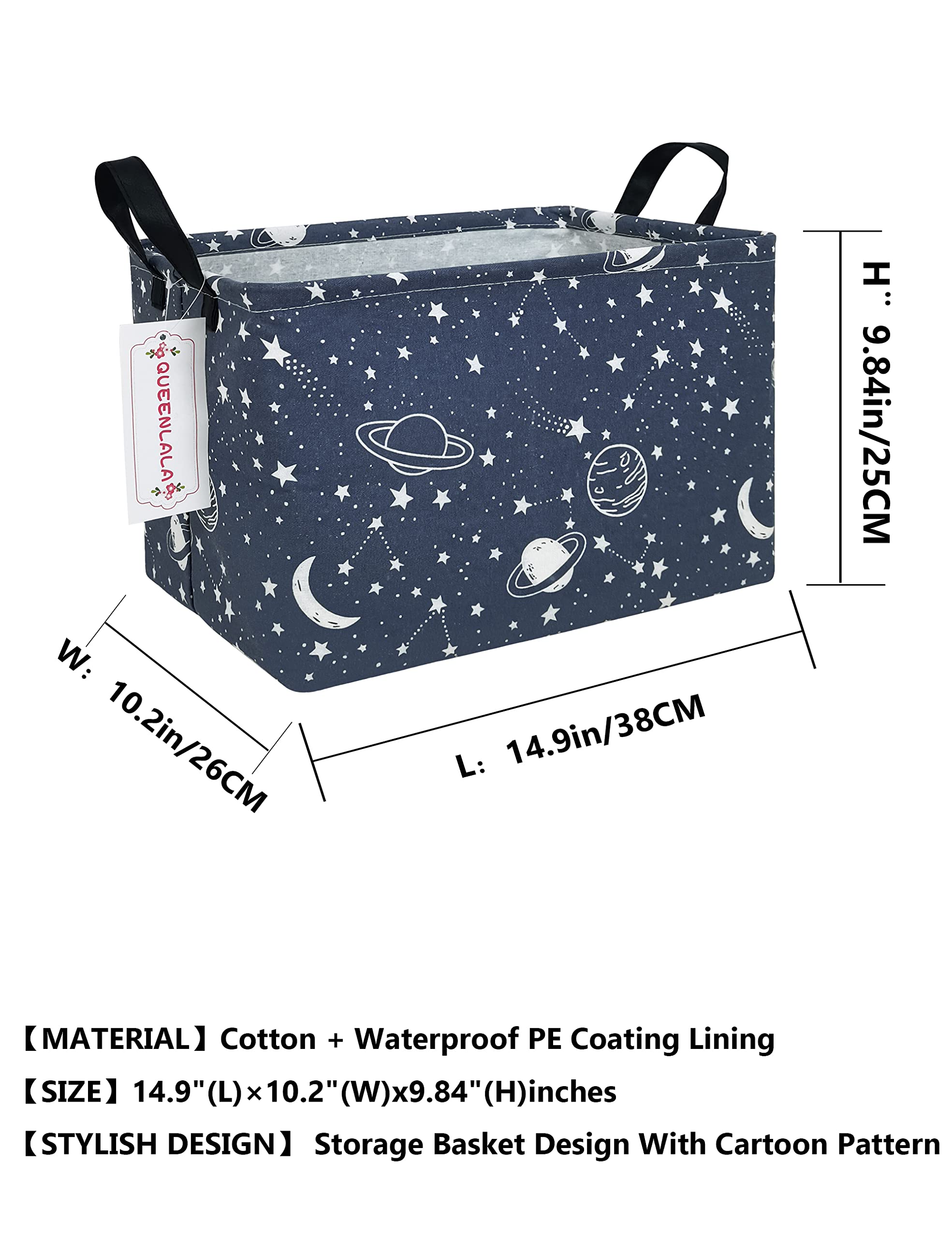 QUEENLALA Foldable Rectangular Laundry Hamper Basket - Storage Organizer for Nursery, Bedroom, Office & Closet | Multi-Purpose Toy Bin & Shelf Basket (Blue Starry Sky Design) - Perfect for Kids' Room Organization & Home Storage Solutions