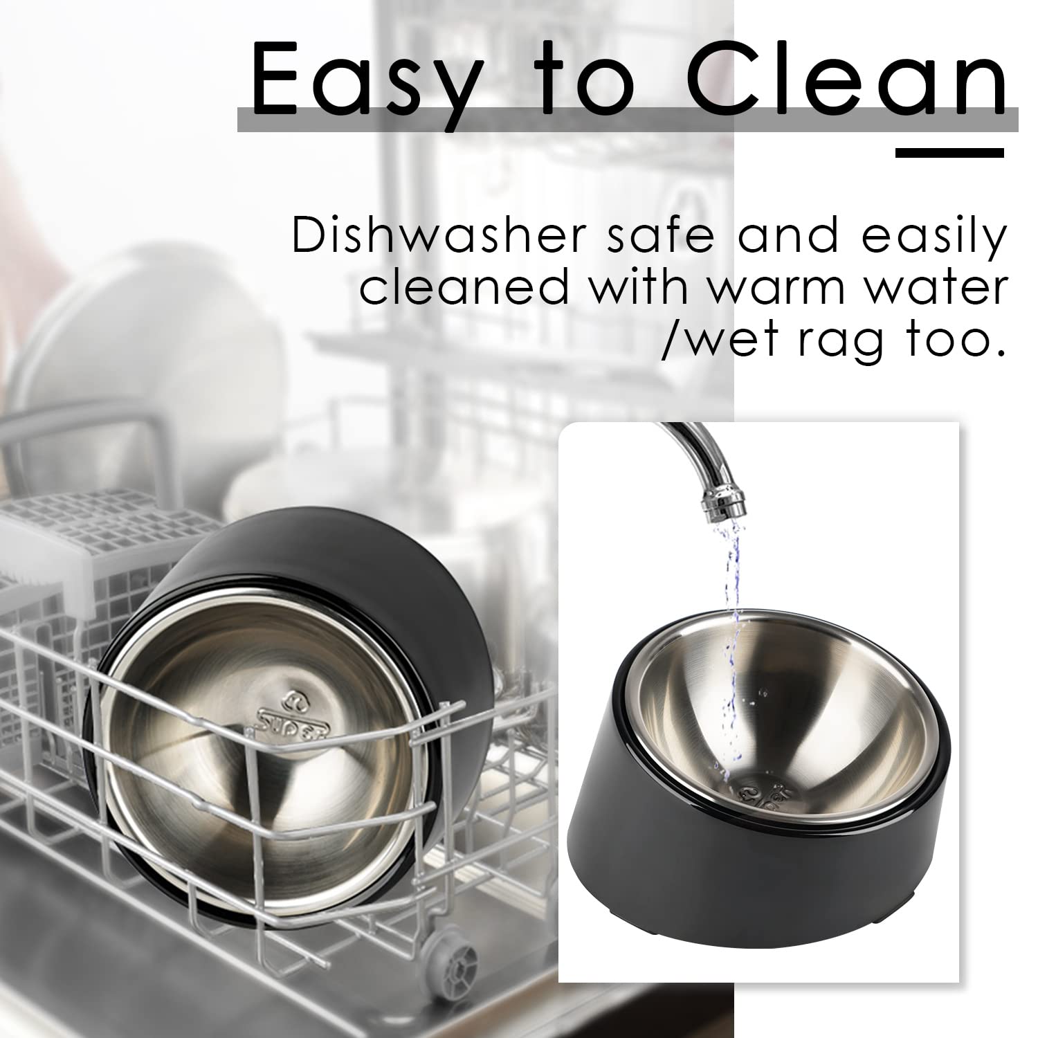 **15° Slanted Dog Bowl - Non-Spill Mess-Free Pet Food Dish for Cats & Dogs, Anti-Skid Tilted Feeder for Bulldogs & Flat-Faced Breeds (0.5 Cup, Dark Black) - Perfect for Slow Feeding & Easy Access**