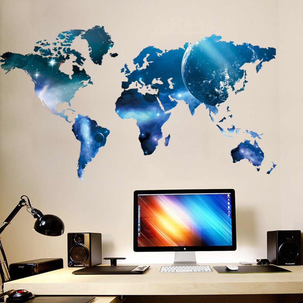 World Map Removable Vinyl Wall Decal - Home Office Decor, Kids Room Wall Art Sticker for Geography Learning & Travel Inspiration
