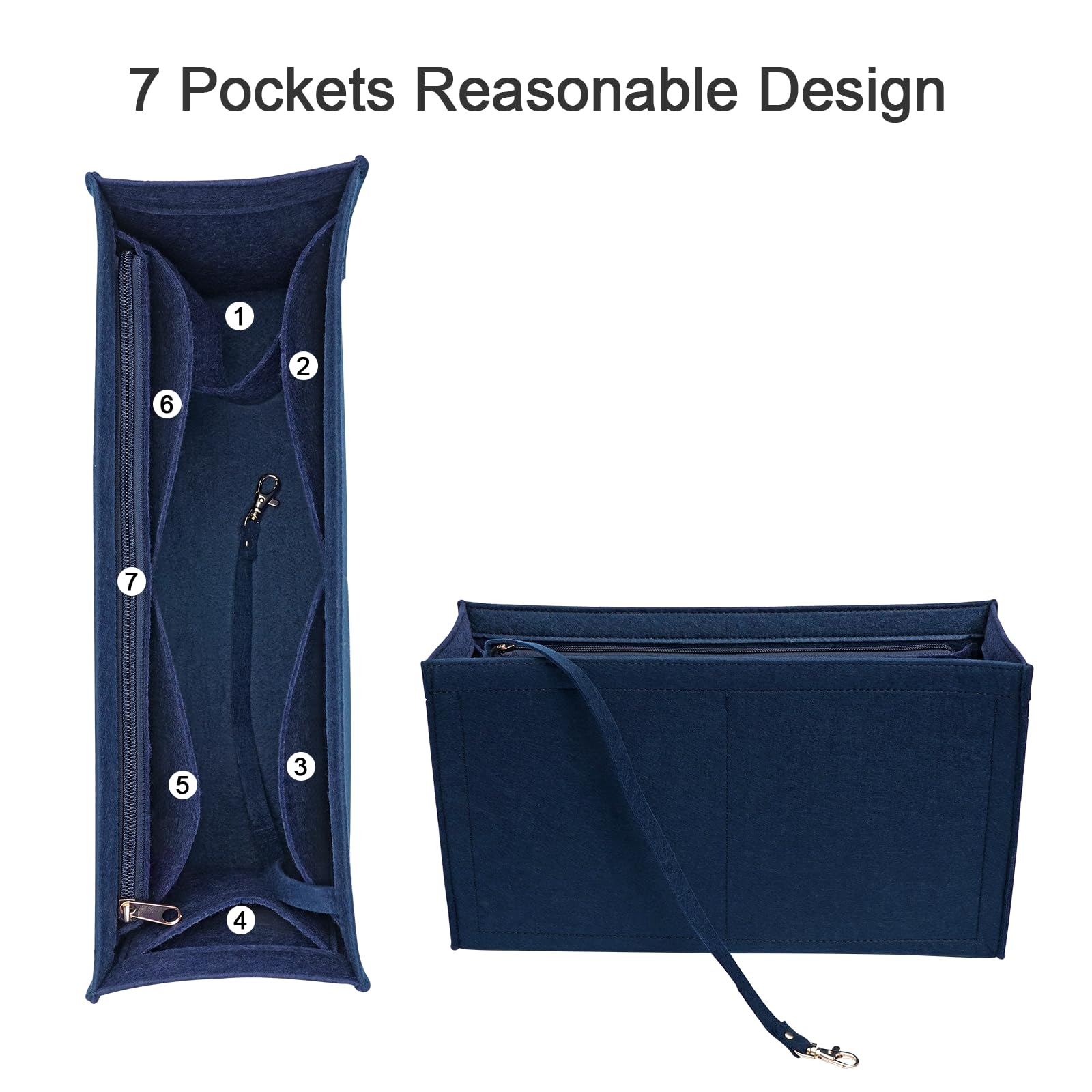 Premium Felt Purse Insert Organizer for Medium Dior Book Tote - Multiple Pockets, Dark Blue (Large) | Perfect for Travel, Work & Everyday Use to Keep Essentials Organized