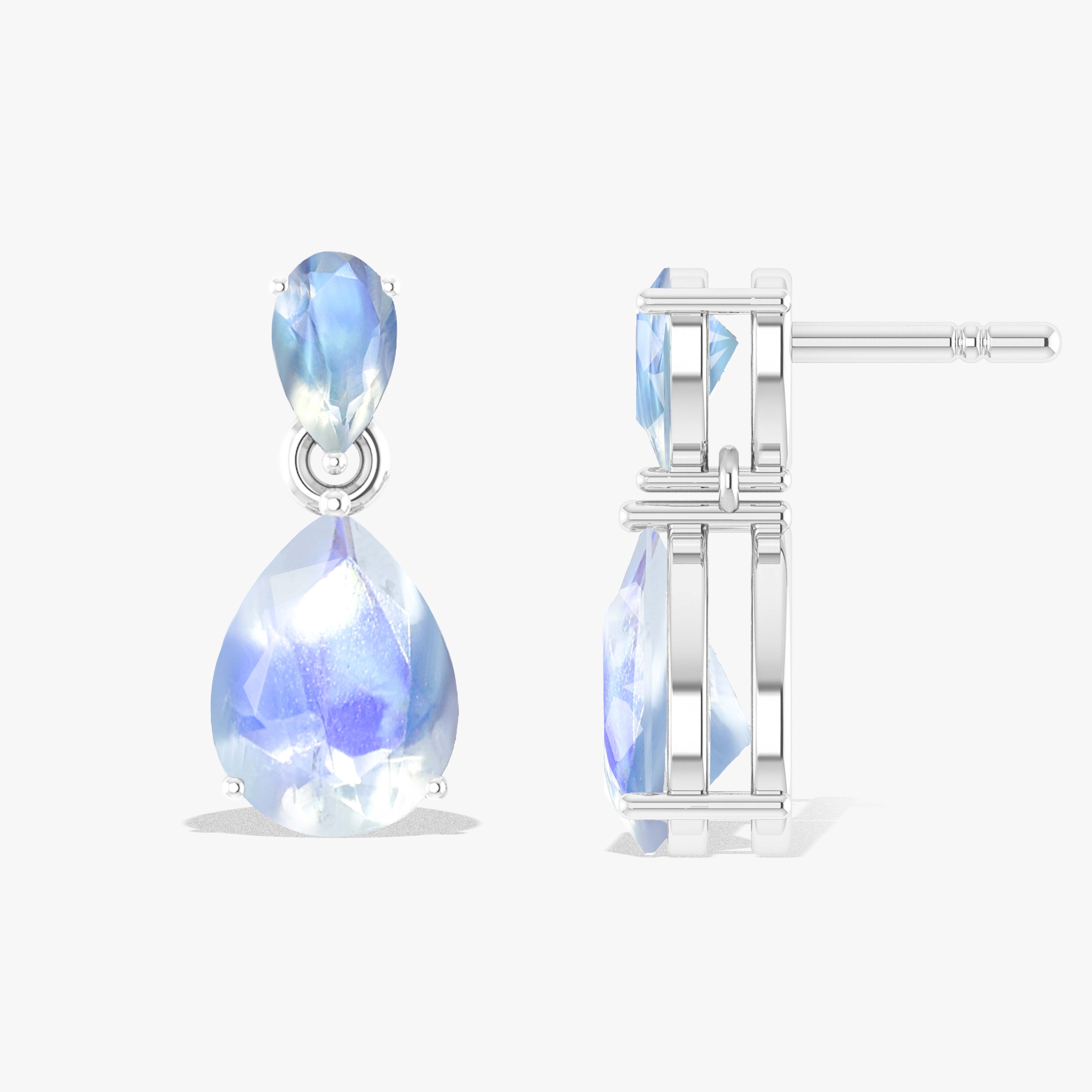 Rainbow Dual Moonstone Pear Drop Stud Earrings for Women – Natural Gemstone Dangle Earrings for Everyday Wear & Special Occasions