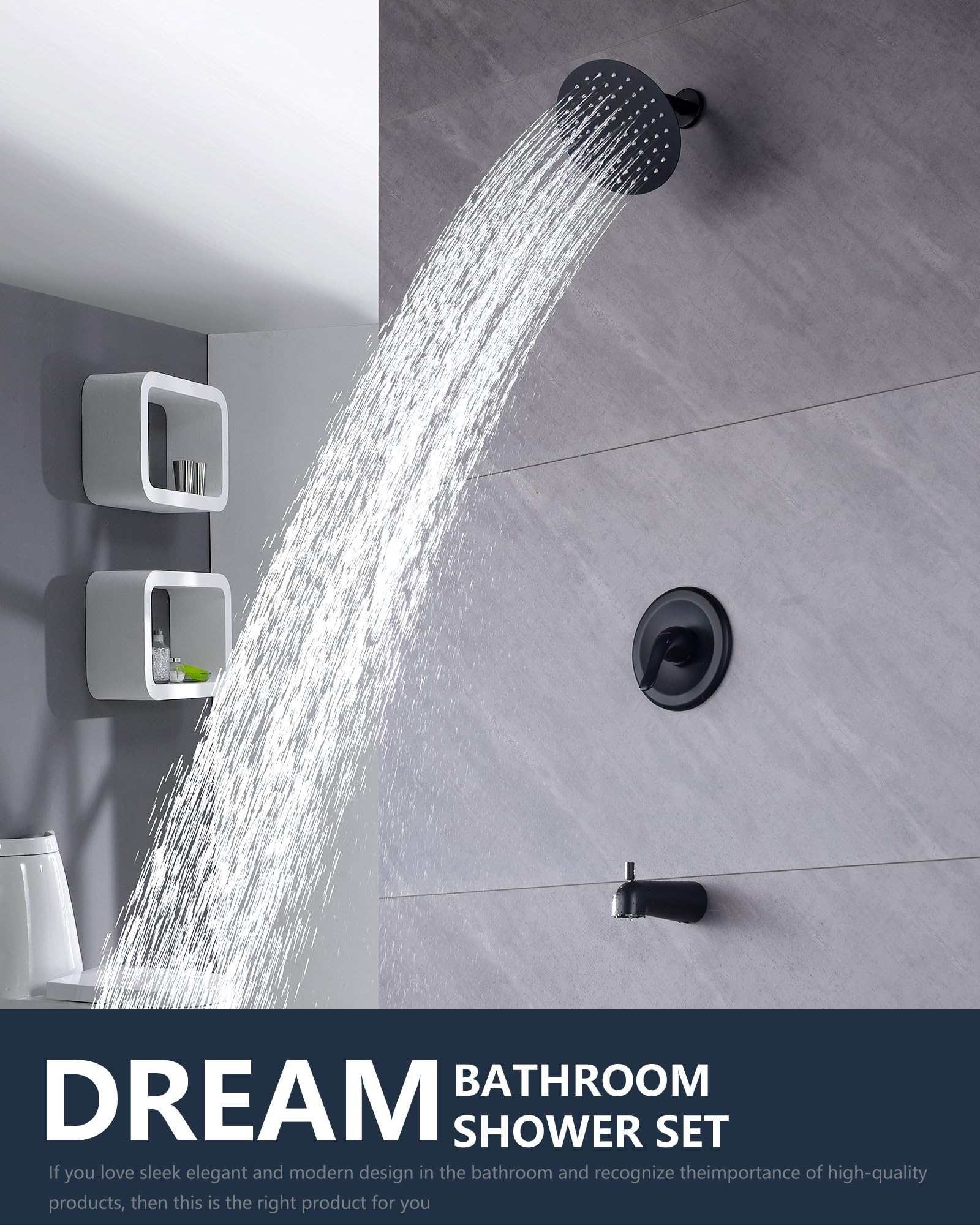 Matte Black Shower Tub Faucet Set - 8 Inch Rain Shower Head & Tub Spout - Single Handle Bath & Shower Trim Kit with Rough-In Valve - Perfect for Modern Bathroom Renovations & Spa-Like Showers