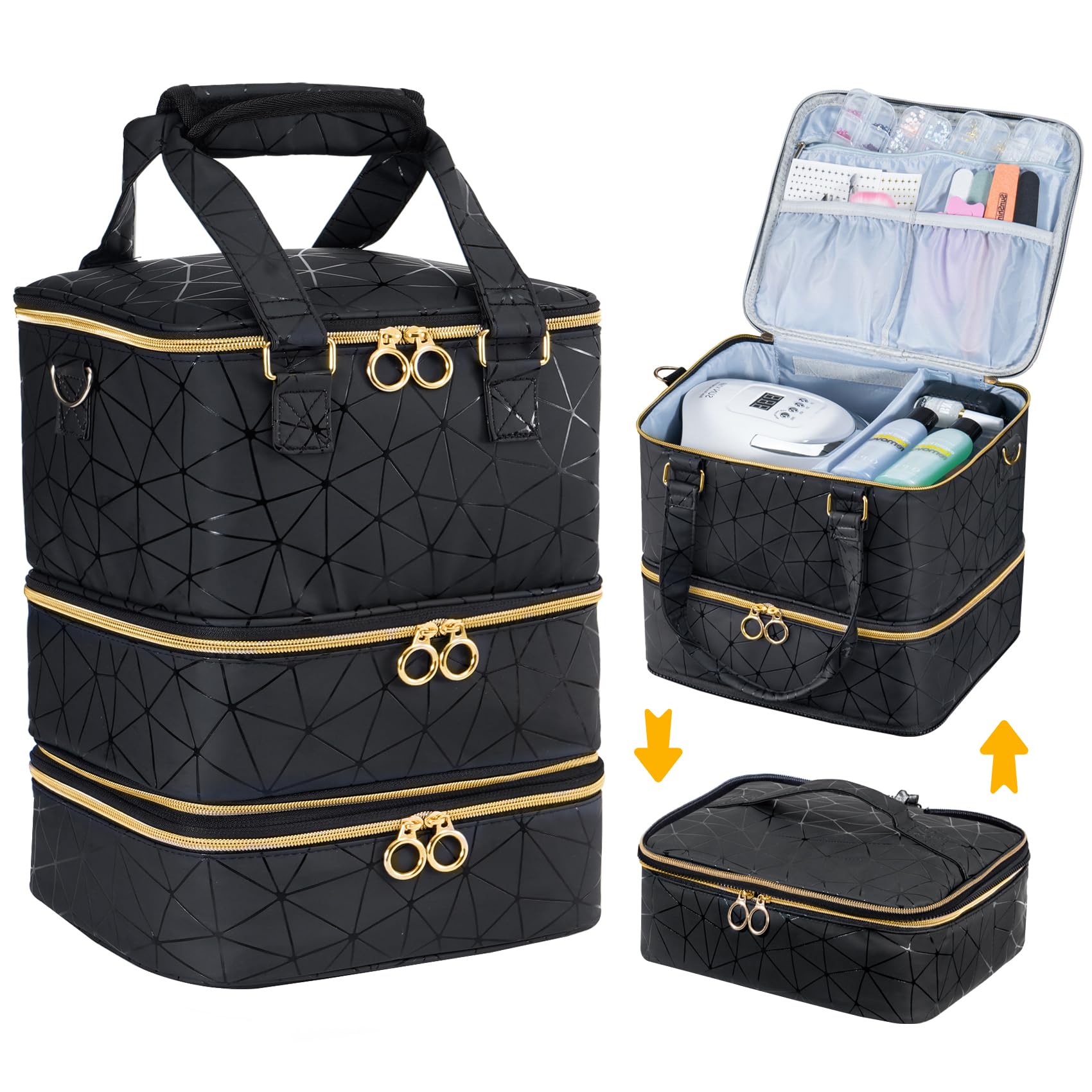 Uross 60 Bottle Nail Polish Organizer Bag - Professional Nail Tech Storage Case for Polish & Nail Art Supplies (Black) - Perfect for Salon, Travel & Home Organization