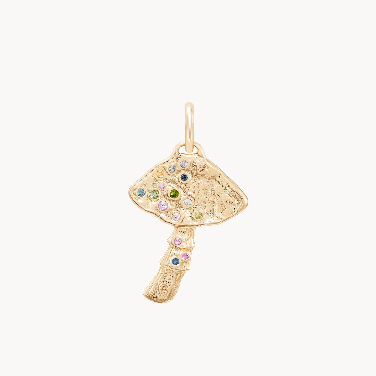 10K Yellow Gold Mushroom Charm with Multi Sapphire - Elegant Jewelry for Nature Lovers, Perfect for Necklaces, Bracelets & Boho Style Accessories