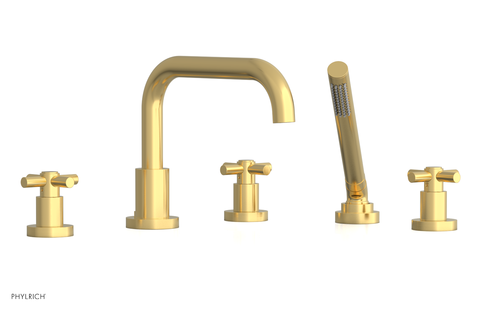 Premium Deck Mount Tub Faucet with Hand Shower - D2136D1 Tubular Cross Handles for Bathroom Sink & Bathtub | Perfect for Modern Home Renovation & Spa-Like Bathing Experience