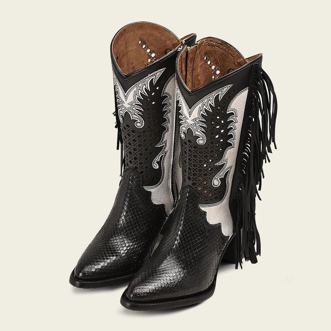 Stylish Black Western Fashion Python Skin Boots for Women - Perfect for Cowgirl Outfits & Country Dance Parties
