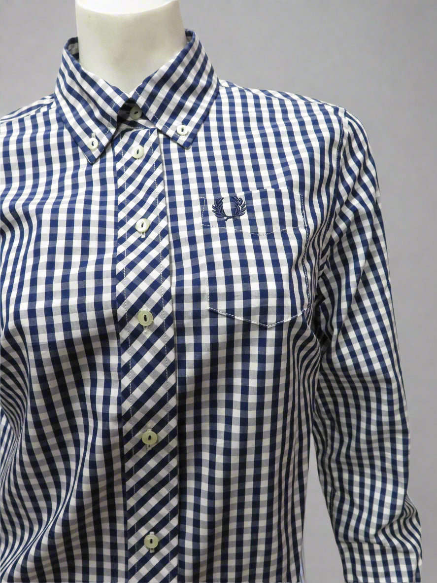 French Navy Long Sleeve Gingham Woven Shirt for Men - Casual Button Down Shirt for Office, Date Night & Outdoor Activities