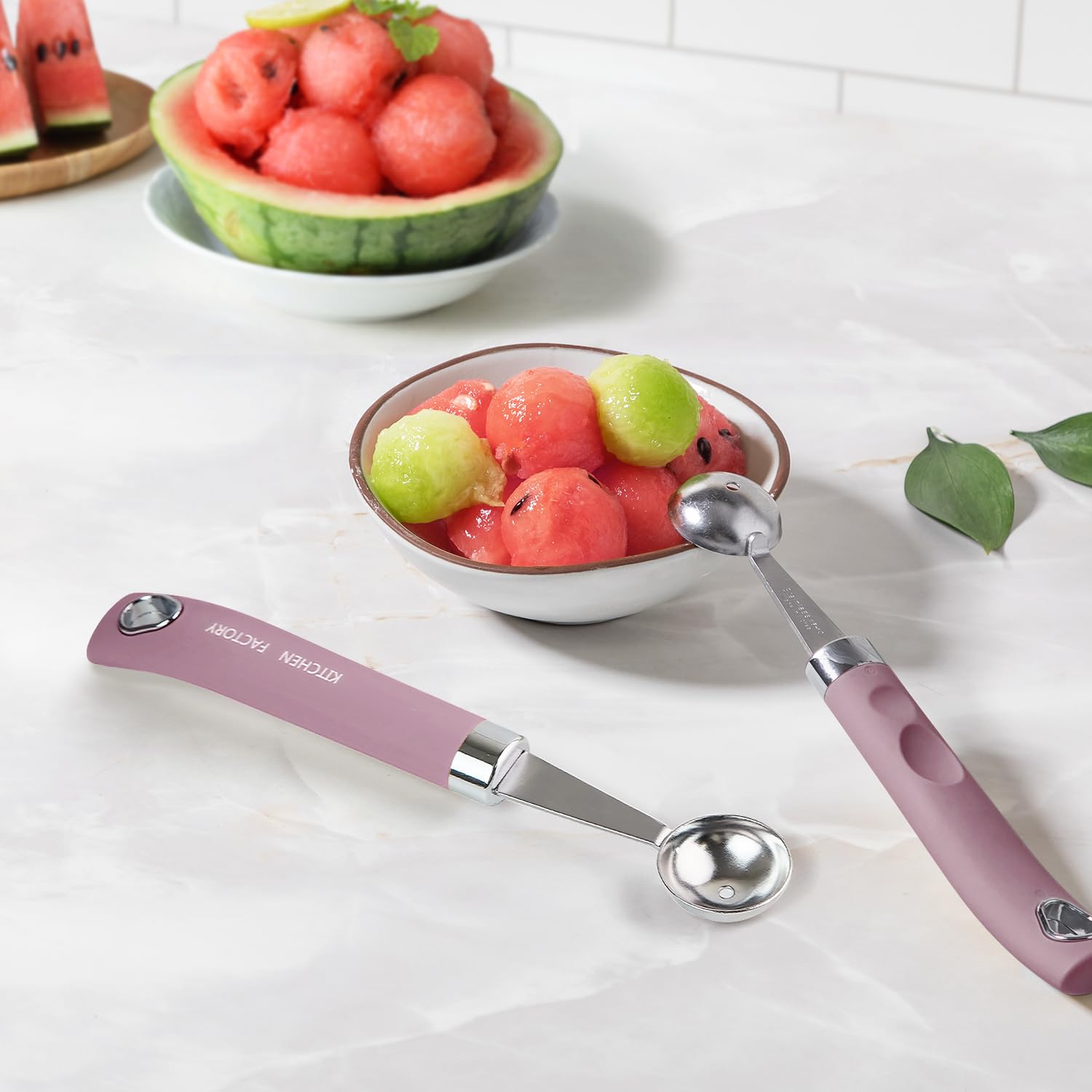 Premium Stainless Steel Melon Baller with Non-Slip Smooth Handle - Small Ice Cream Scoop for Fruits, Cookie Dough, Meatballs - Perfect for Kitchen, Baking, Party Food Prep & Ice Cream Serving (Dusty Pink)