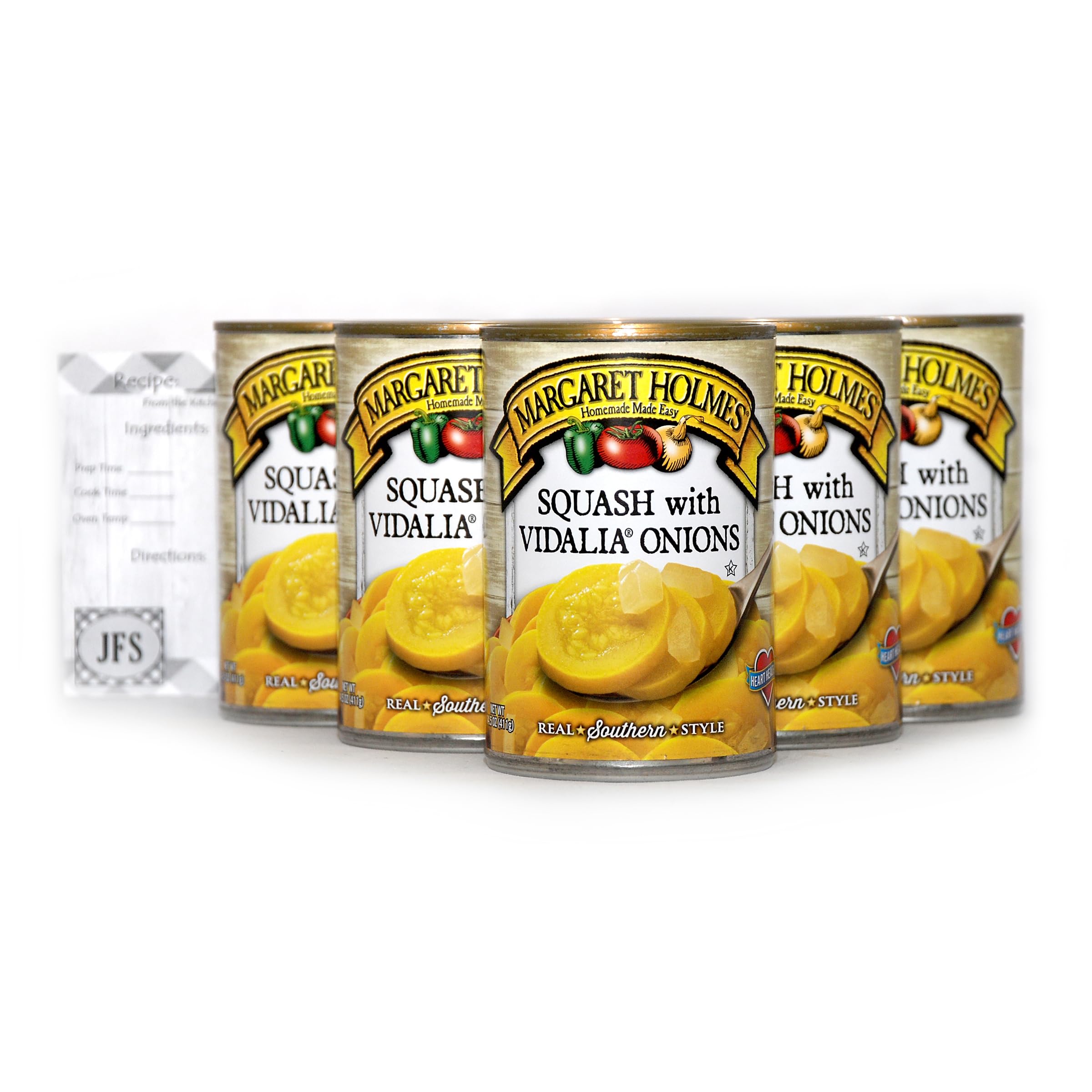 Margaret Holmes Squash with Vidalia Onions - 14.5 oz Canned Vegetables (Pack of 6) | Southern Style Side Dish | Comes with Free JFS Recipe Card | Perfect for Family Dinners, Potlucks & Holiday Meals