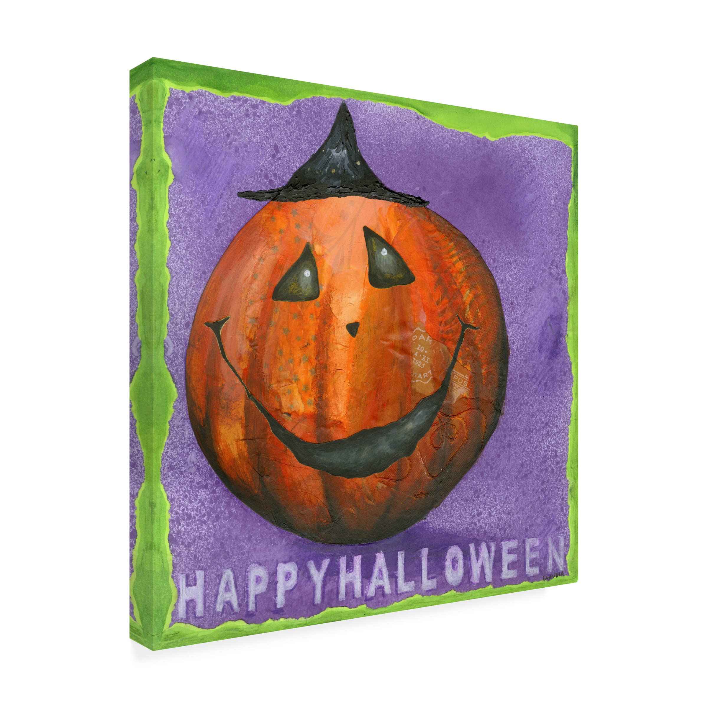 Claudia Interrante 'Happy Halloween' Canvas Wall Art Print - 35x35 Inches - Spooky Decor for Home, Office & Halloween Party Decorations