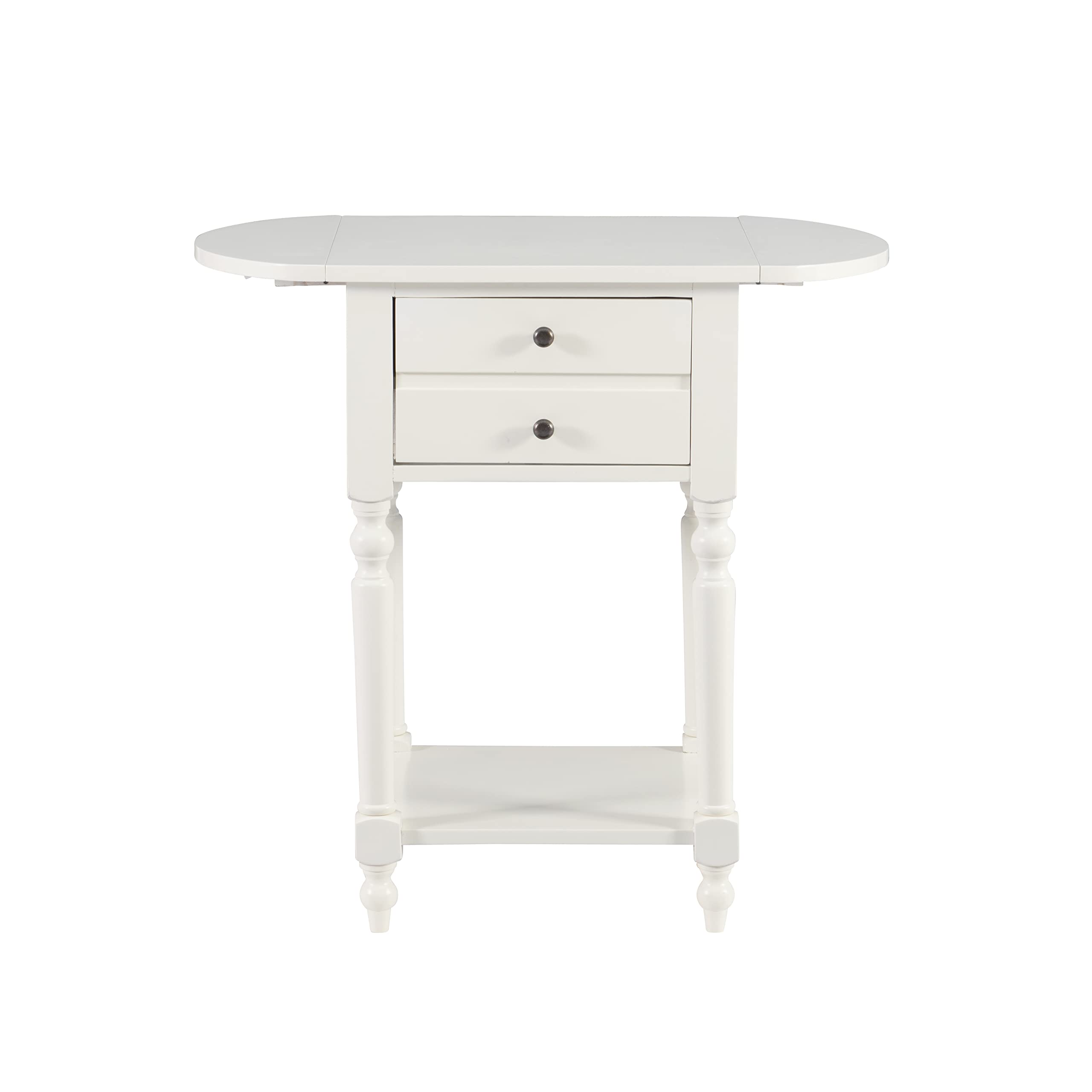 Powell Furniture Shiloh Drop Leaf Accent Table - Antique White Small Side Table for Living Room, Bedroom & Entryway | Compact Space-Saving Design