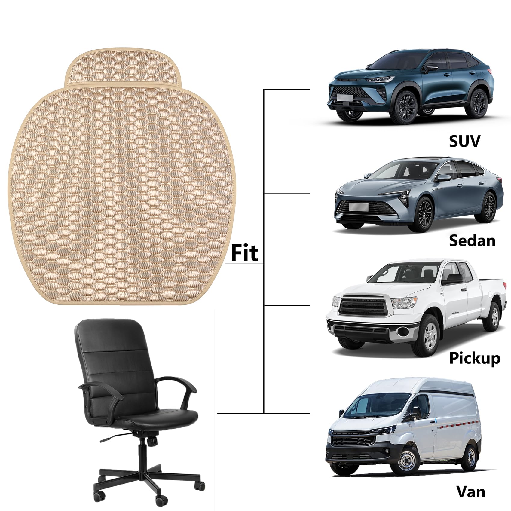 Universal Car Seat Covers 2PCS Set - Breathable Anti-Slip Cushion Pad with Storage Bags for Most Sedans, SUVs & Pickup Trucks (Lantern Beige) - Perfect for Road Trips, Daily Commutes & Protecting Your Vehicle Seats