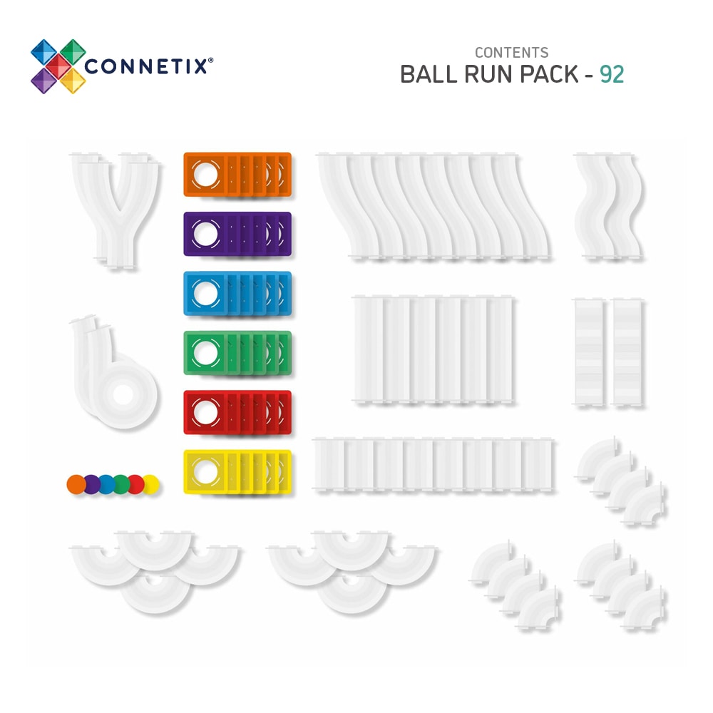 Connetix Magnetic Tiles 92-Piece Rainbow Ball Run Set - STEM Educational Building Toys for Kids, Perfect for Creative Play & Learning Activities