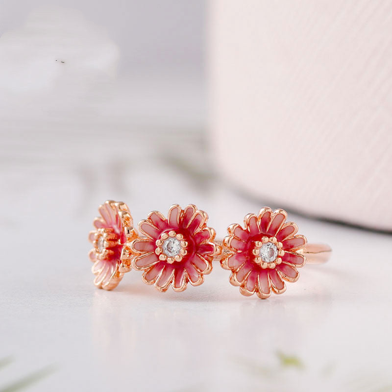 925 Sterling Silver Pink Daisy Flower Ring for Women - Elegant Floral Jewelry Gift for Birthday, Anniversary & Everyday Wear