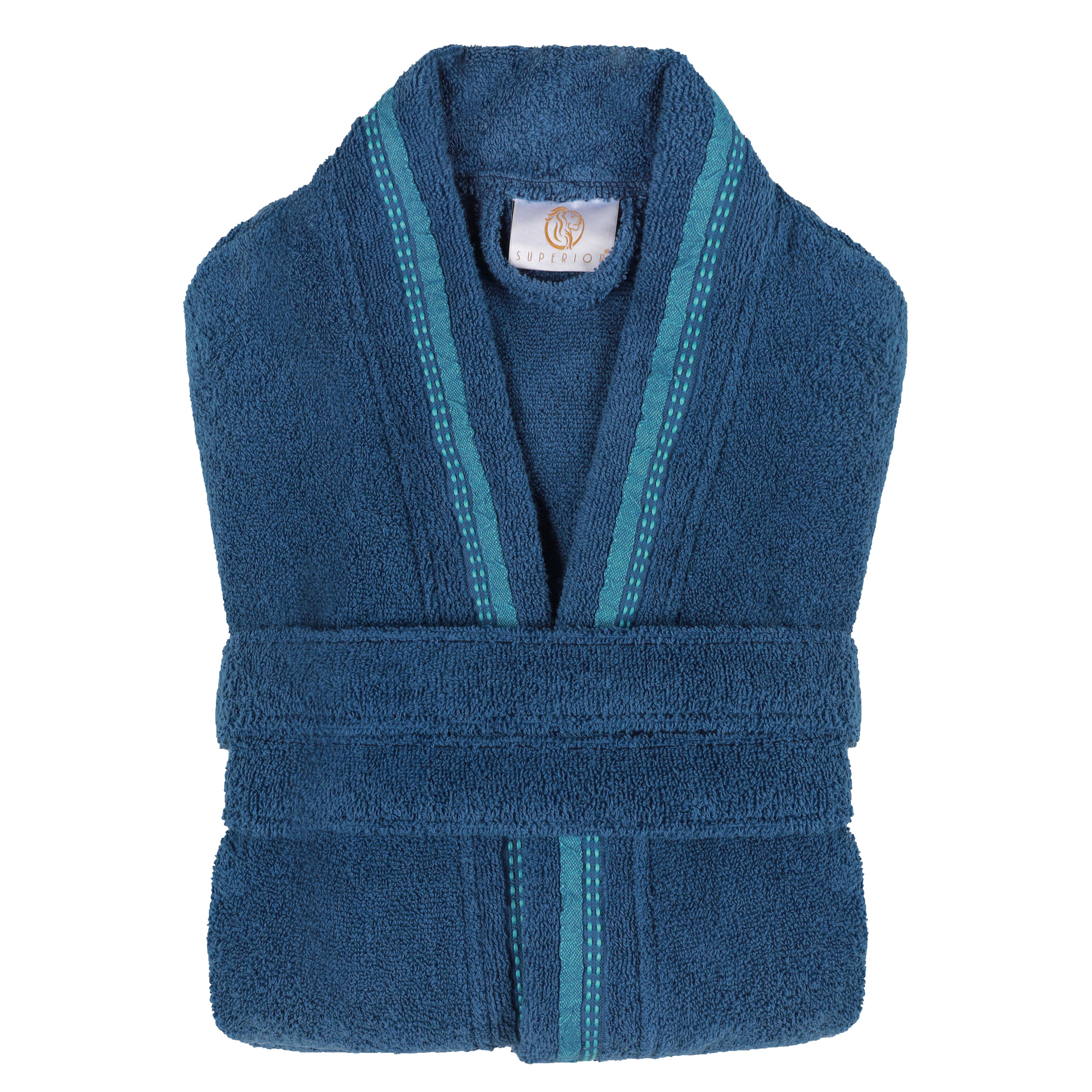 Unisex Cotton Terry Kimono Bathrobe with Embroidery - Soft & Absorbent for Spa, Beach & Home Relaxation