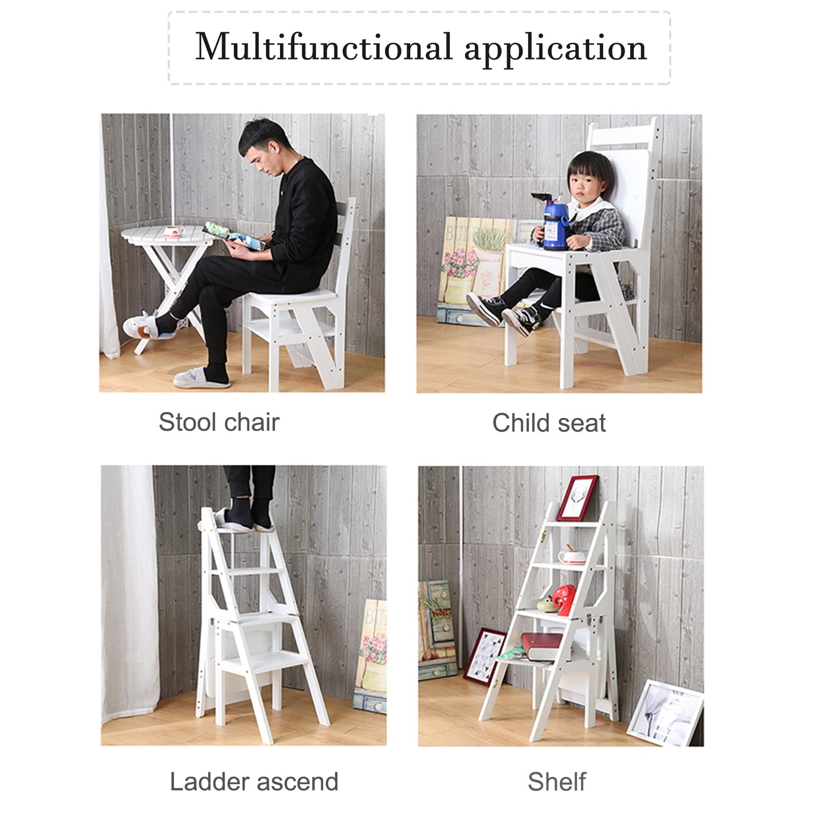 FADUNI Wooden Folding Step Stool for Home, Portable Indoor Climbing Stool with Non-Slip Treads - Perfect for Kitchen, Bathroom, Kids Room and Reaching High Shelves Safely