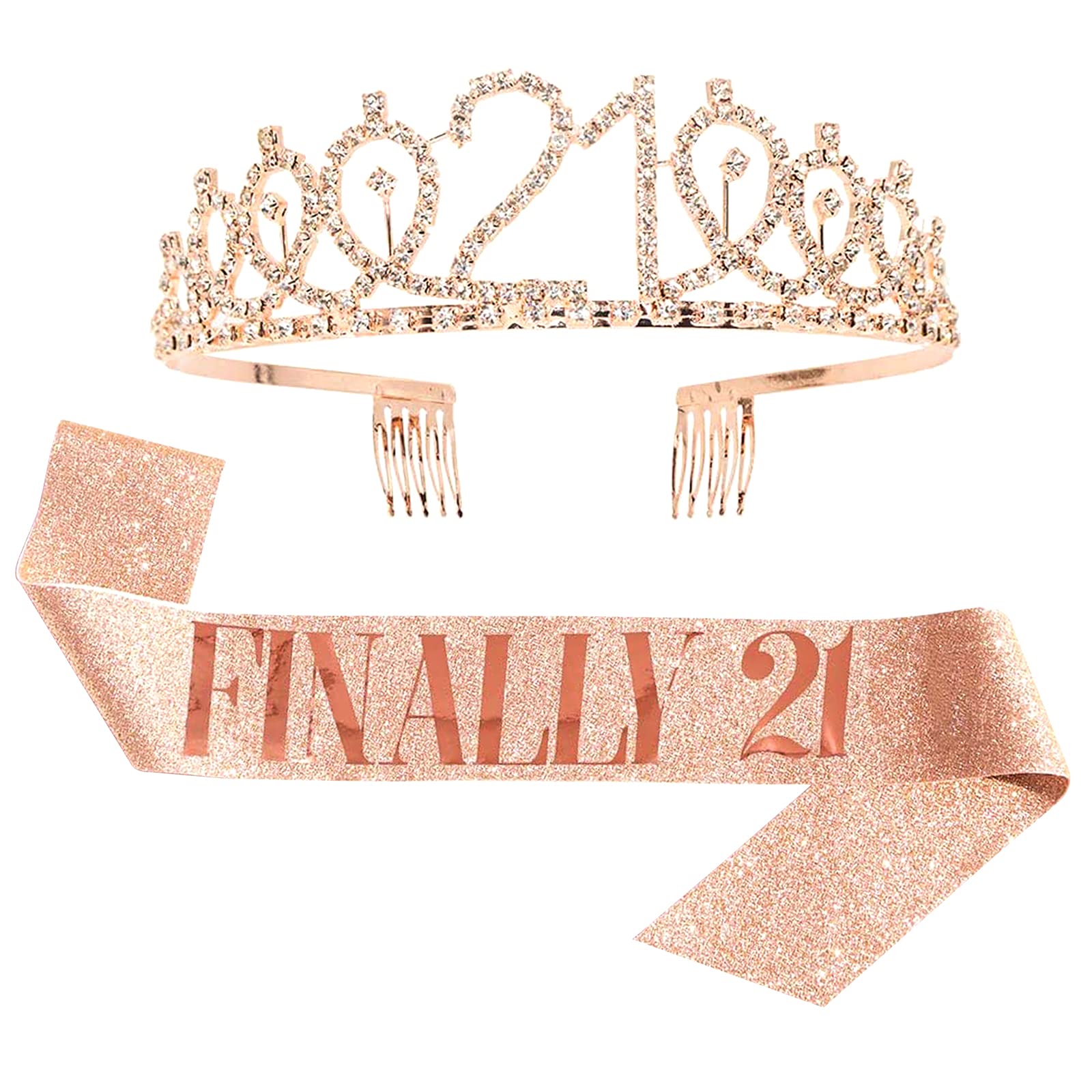 Elegant Birthday Crowns & Sash Set for Women - Sparkling Birthday Tiara & Satin Sash - Perfect for Birthday Parties, Bachelorette, Bridal Showers & Special Celebrations