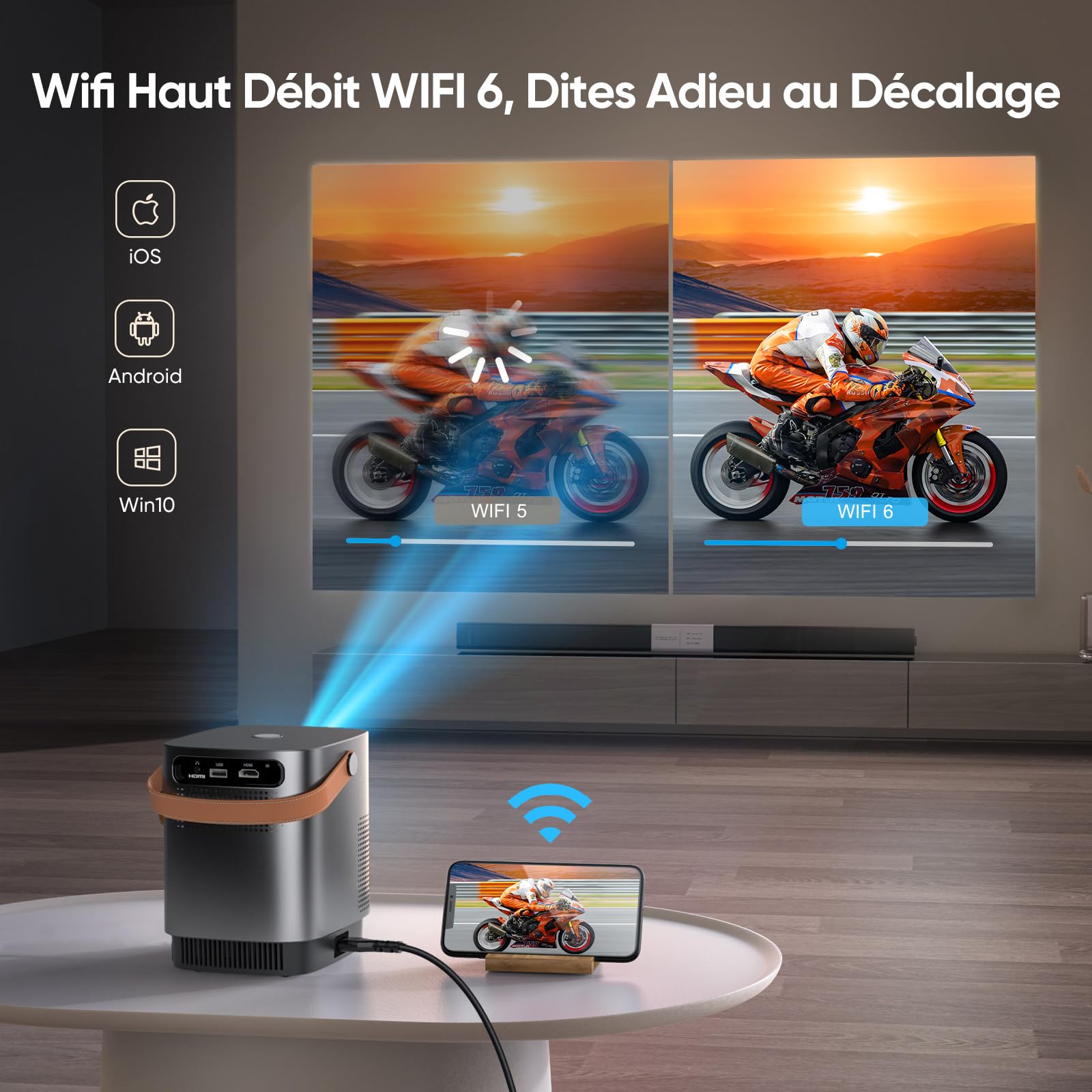 TOPTRO 20000 Lumens Mini Portable Projector with WiFi6 & Bluetooth - 1080P FHD Support, 4K Compatible, Electric Focus, 4P&4D Correction, 50% Zoom - Perfect for Home Theater, Outdoor Movies, Gaming & Presentations