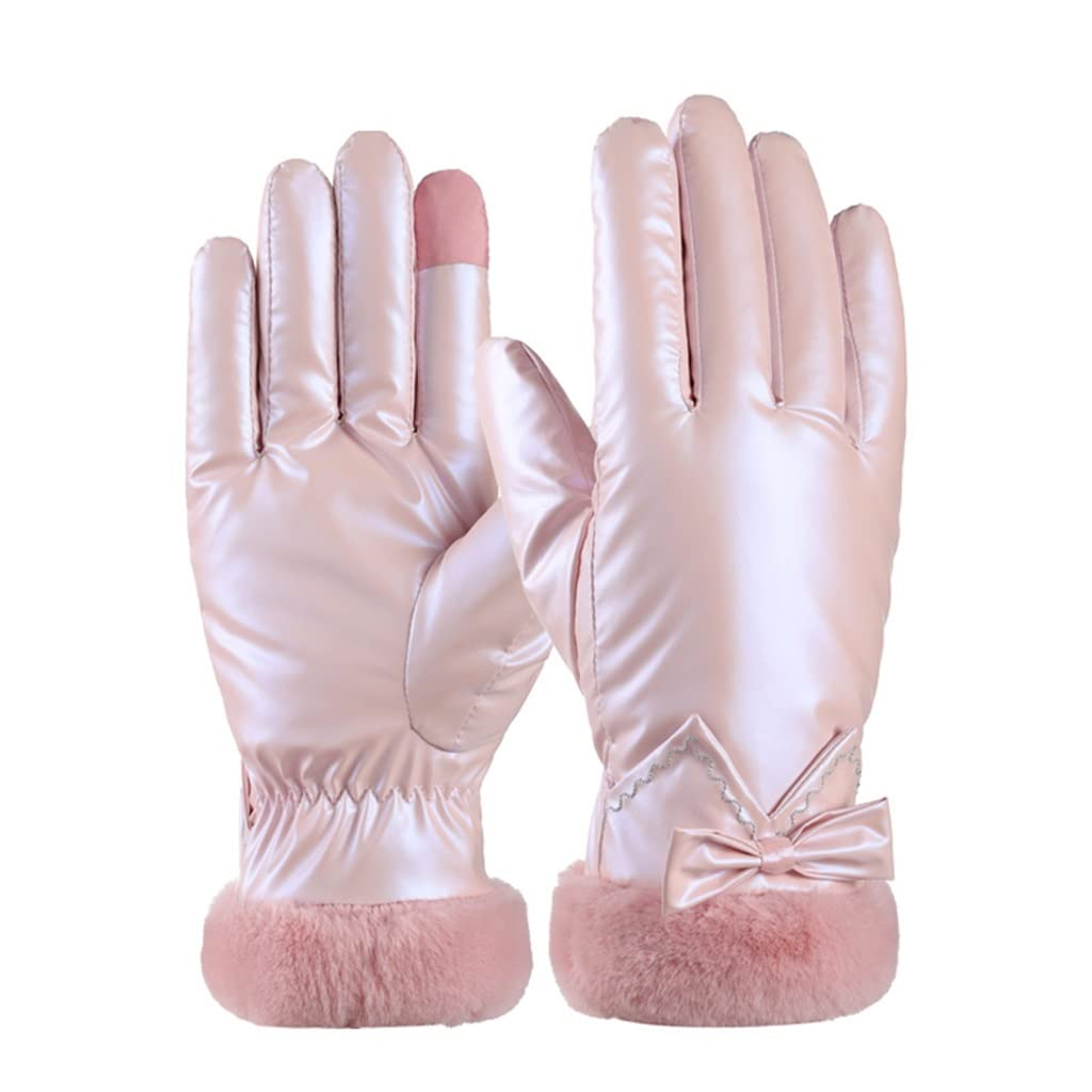 ZYSWP Women's Winter Velvet Thermal Touchscreen Gloves - Soft Plush Waterproof Ski Mittens for Cycling & Outdoor Activities (Pink) - Perfect for Cold Weather, Snow Sports & Daily Commute