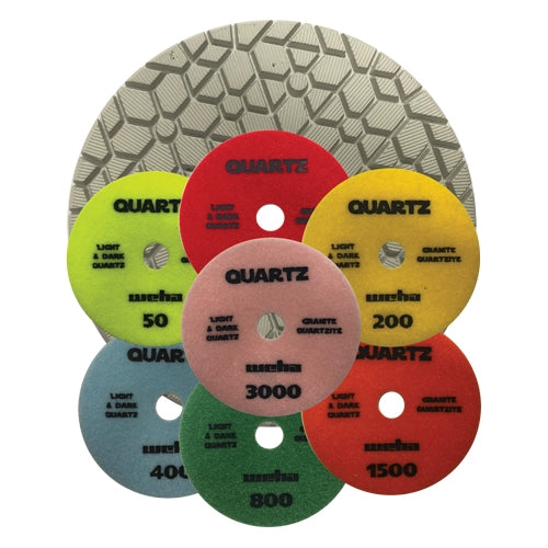 5-Piece Weha Quartz Polishing Pad Set for Stone Countertops - Wet/Dry Use for Granite, Marble, Quartz & Concrete Surfaces - Perfect for Countertop Restoration & DIY Home Improvement Projects