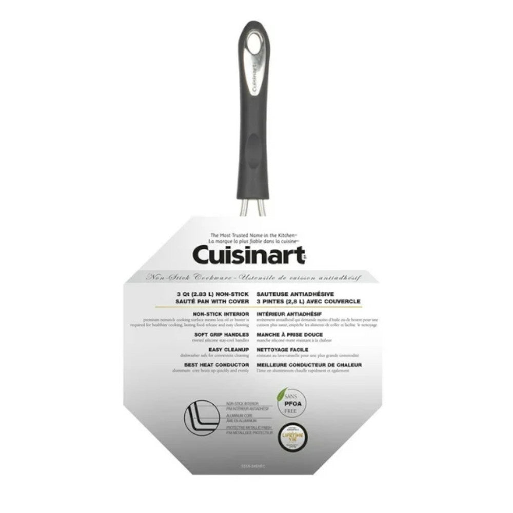 Cuisinart 5533 24SVEC 3-Quart Nonstick Saute Pan with Glass Lid - Perfect for Sauteing, Frying & Simmering on Stovetop