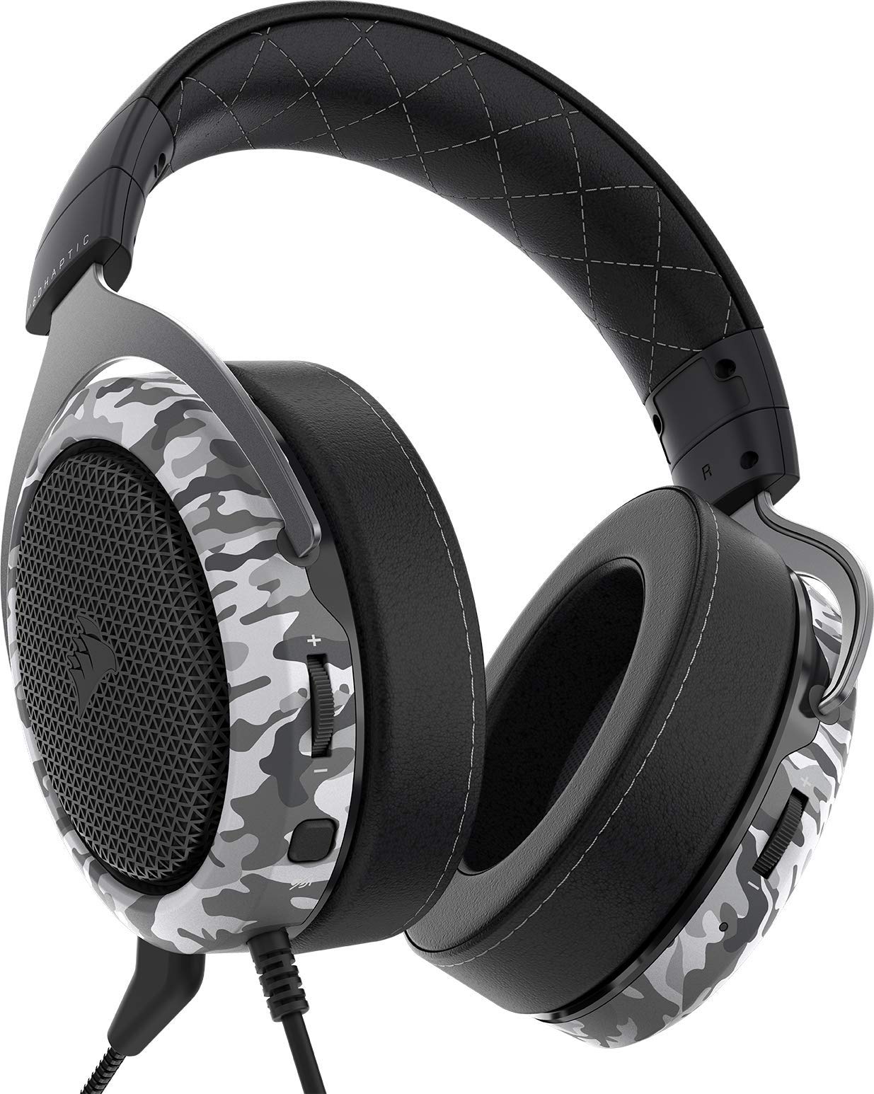 Corsair HS60 HAPTIC Gaming Headset with Taction Technology - Stereo Sound, Adjustable Memory Foam Ear Cushions, Detachable Mic (Camo) - Perfect for PC, PS4, Xbox Gaming & Streaming