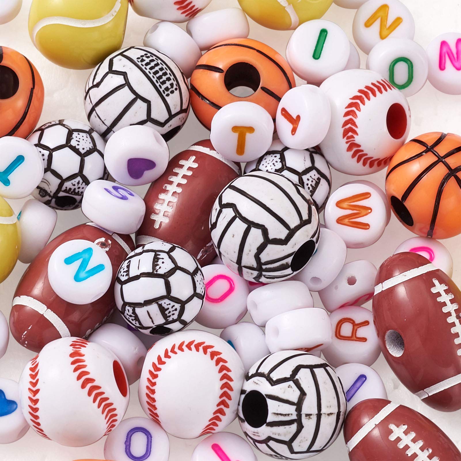 630pcs Assorted Sports Acrylic Beads - Flat Round Heart Alphabet Pony Beads for DIY Bracelets, Jewelry Making & Home Crafts | Perfect for Kids' Activities, Party Favors & Friendship Bracelets