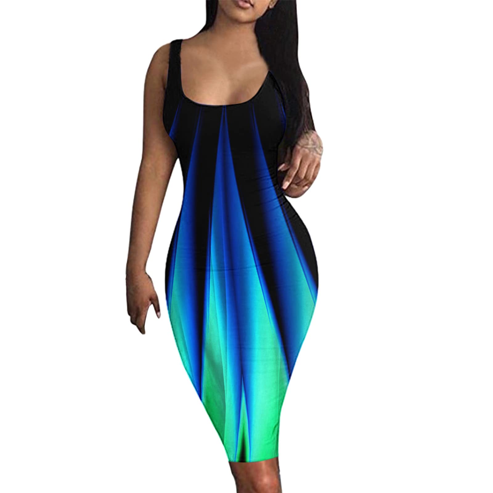 Plus Size Summer Dresses for Women - Sexy Elegant O-Neck Sleeveless Printed Tank T-Shirt Dress | Perfect for Beach Vacations, Date Nights & Casual Outings