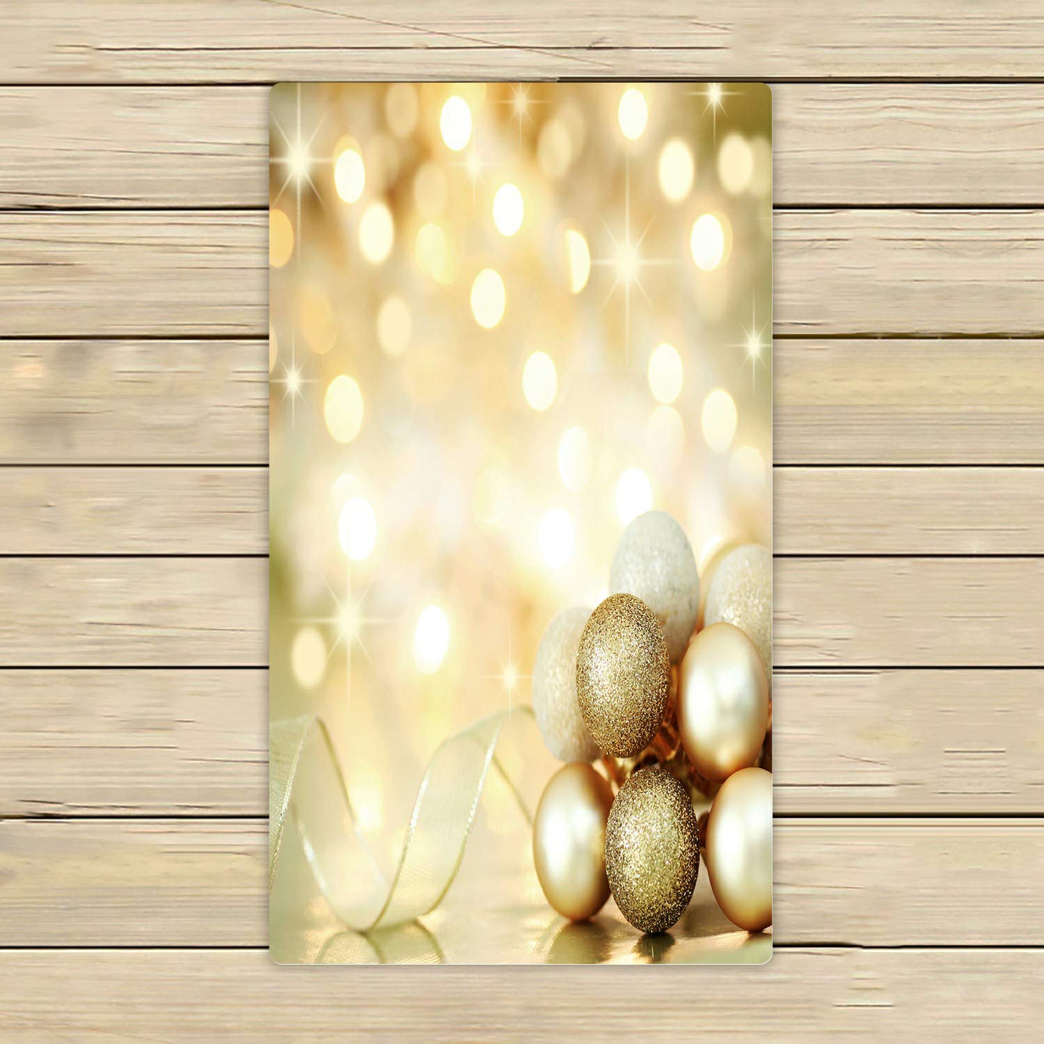 16x28 Inch Gold Christmas Baubles Ribbon Beach Bath Towel - Soft Shower Towel for Home, Outdoor & Travel with Defocused Golden Lights - Perfect for Holiday Decor, Beach Trips & Spa Days