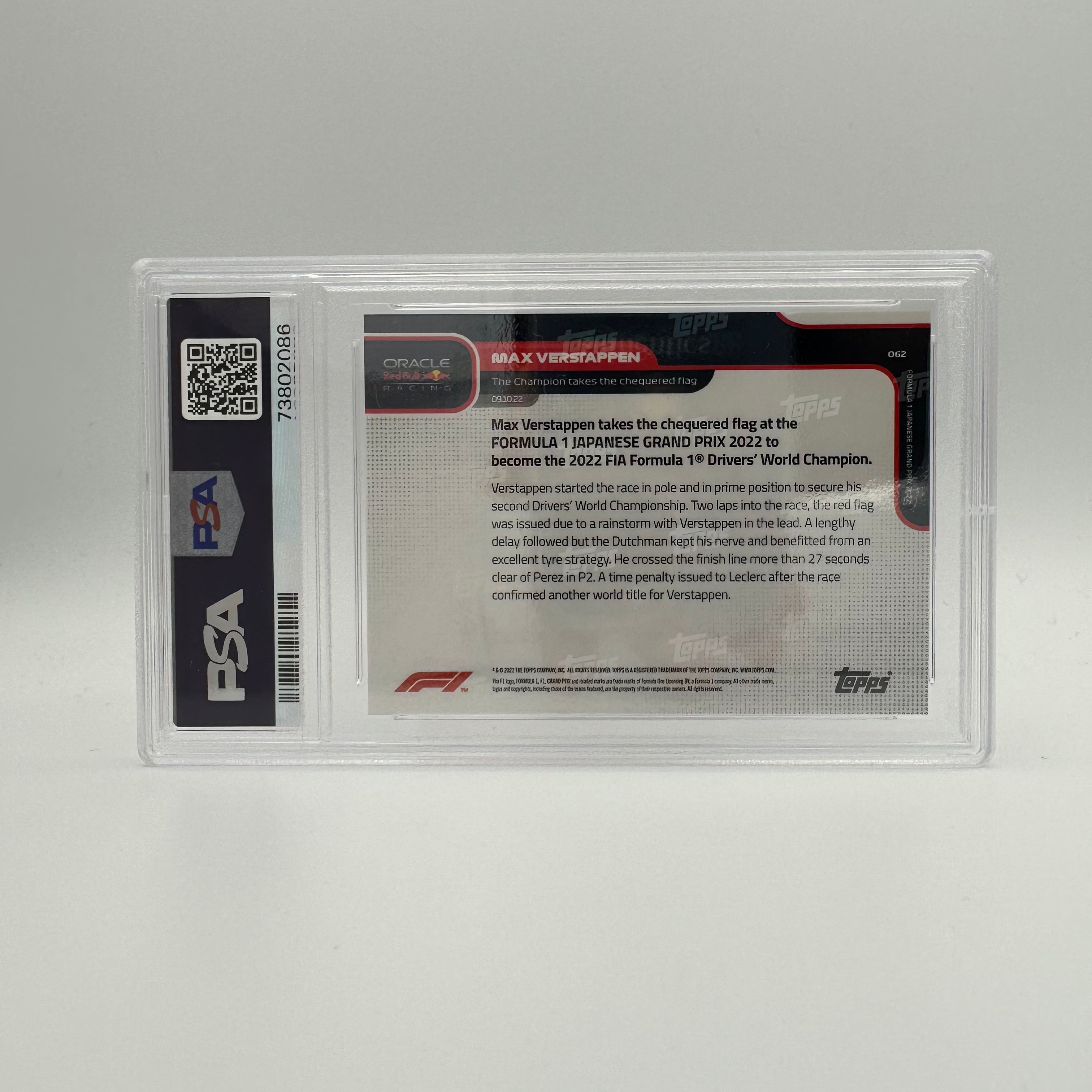 PSA 10 Graded 2023 Max Verstappen #62 Red Parallel 23/99 - Rare F1 Trading Card for Collectors & Sports Memorabilia Enthusiasts