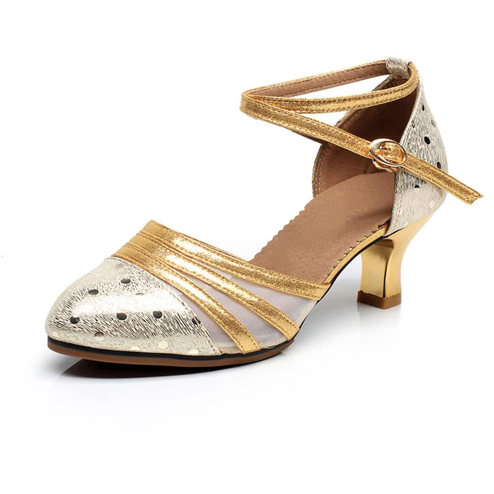 Latin Dance Shoes for Women - Leather Sandals with Ankle Strap & Kitten Heel - Comfortable Spring & Fall Dance Shoes for Salsa, Bachata, Ballroom Dancing