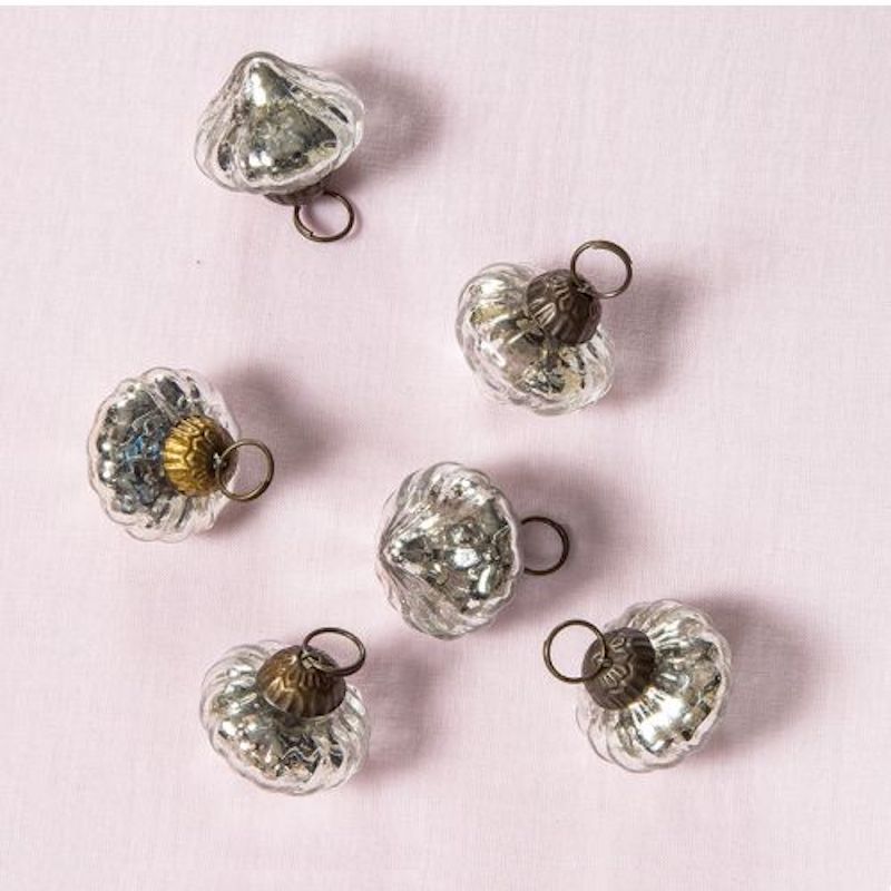 6 Pack Silver Lucy Mercury Glass Onion Shaped Ornaments - Elegant Christmas Tree Decorations for Holiday Home & Party Decor