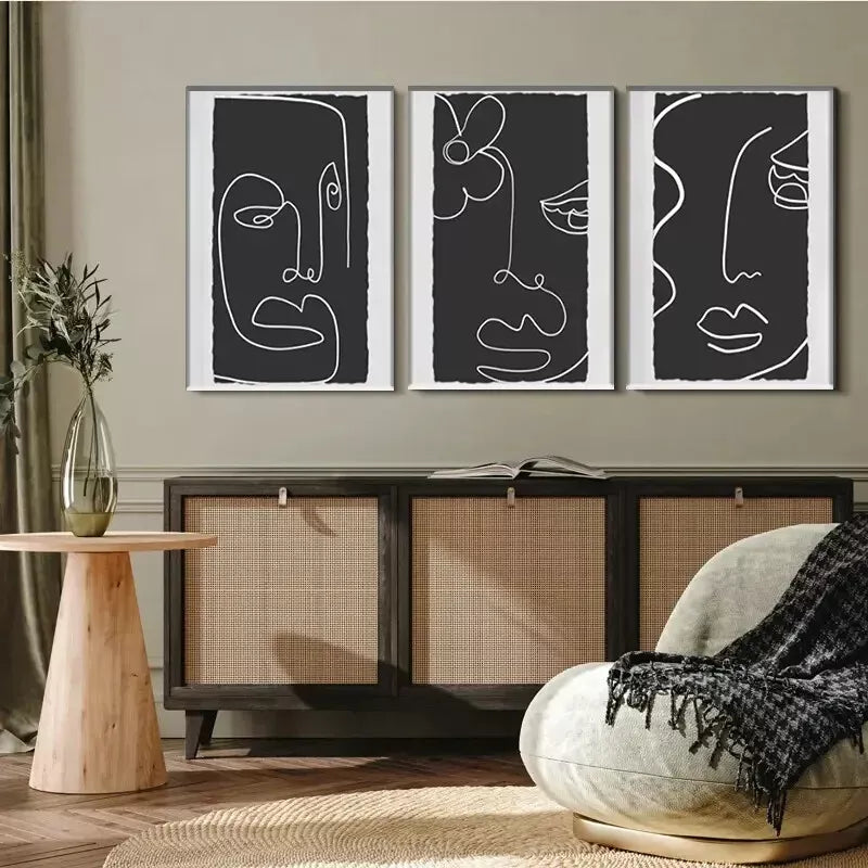 3-Piece Minimalist Line Art Face Triptych Wall Decor Set - Framed Canvas 40x60cm (16x24in) - High Quality Print, Ready to Hang - Perfect for Living Room, Bedroom & Office Decor - 100% Australian Made