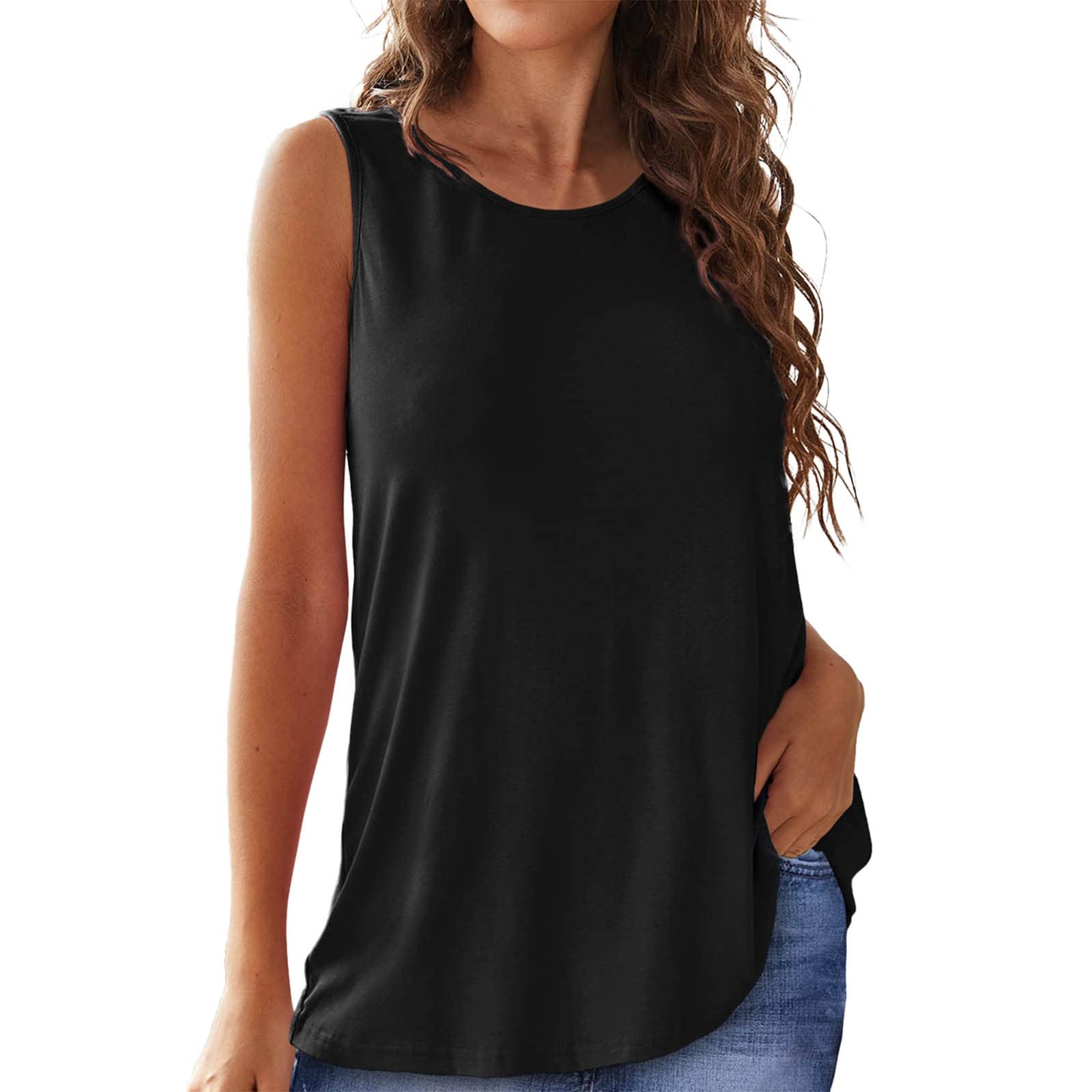 Women's Black Long Sleeveless Yoga T-Shirt - Split Round Neck Summer Sports Tank Top for Workout, Gym & Casual Wear