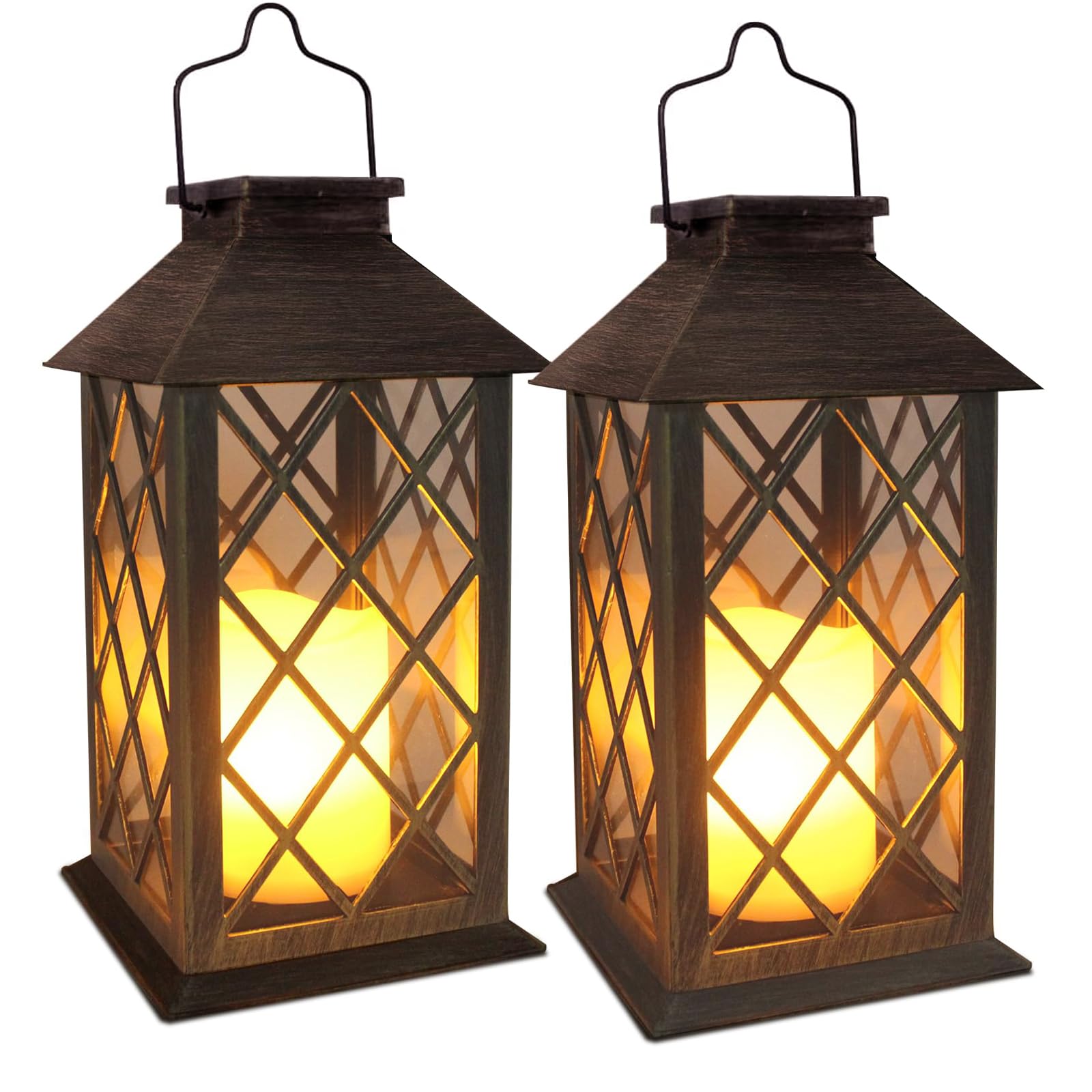 SHYMERY Solar Powered Outdoor Hanging Lanterns - 2 Pack Waterproof LED Flickering Flameless Candles for Garden, Patio, Porch, Deck & Yard Decor | Long Lasting Solar Lights for Romantic Ambiance, Wedding Decorations & Holiday Lighting
