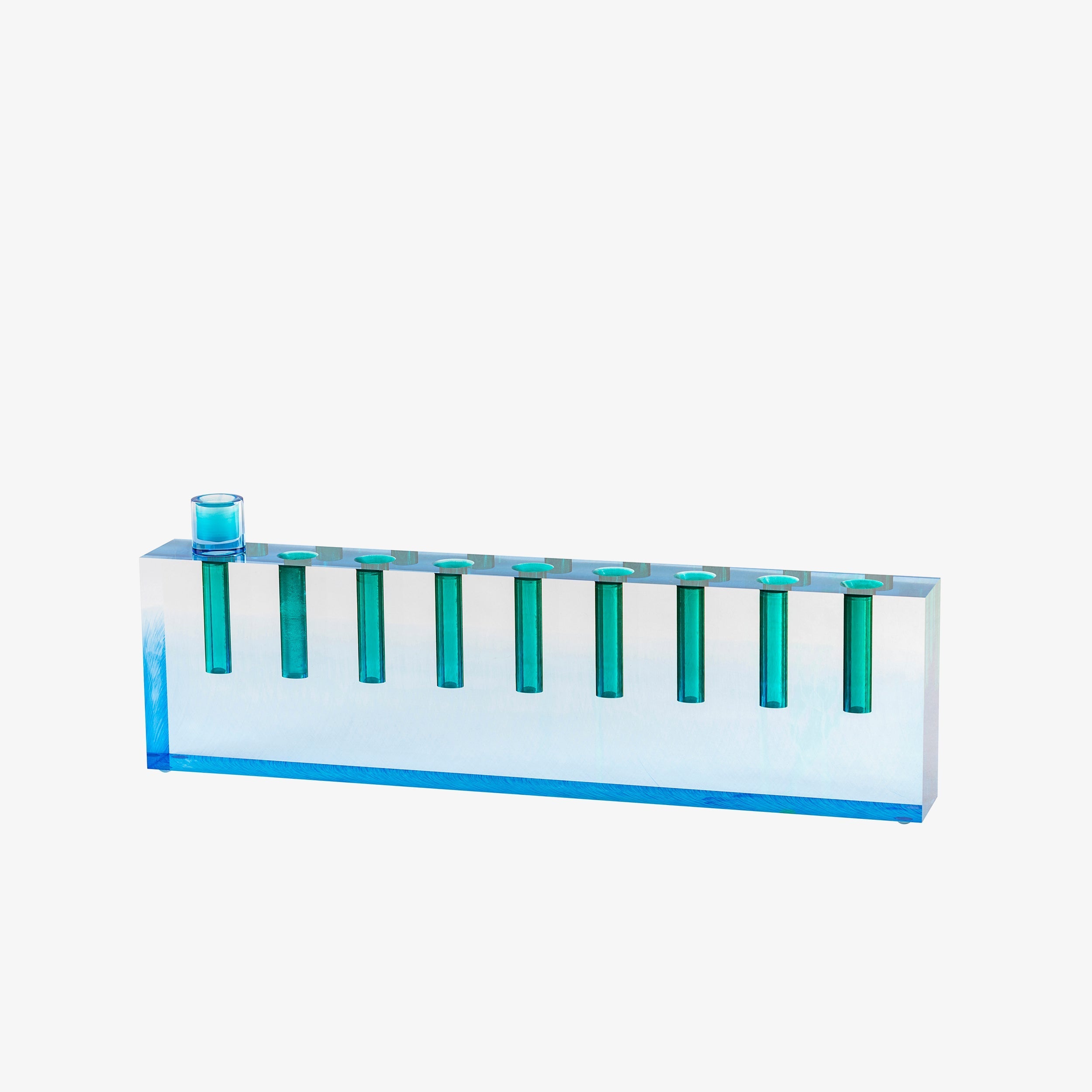 Apeloig Blue Acrylic Oil Menorah - Elegant Hanukkah Candle Holder for Jewish Holiday Decor & Home Celebration