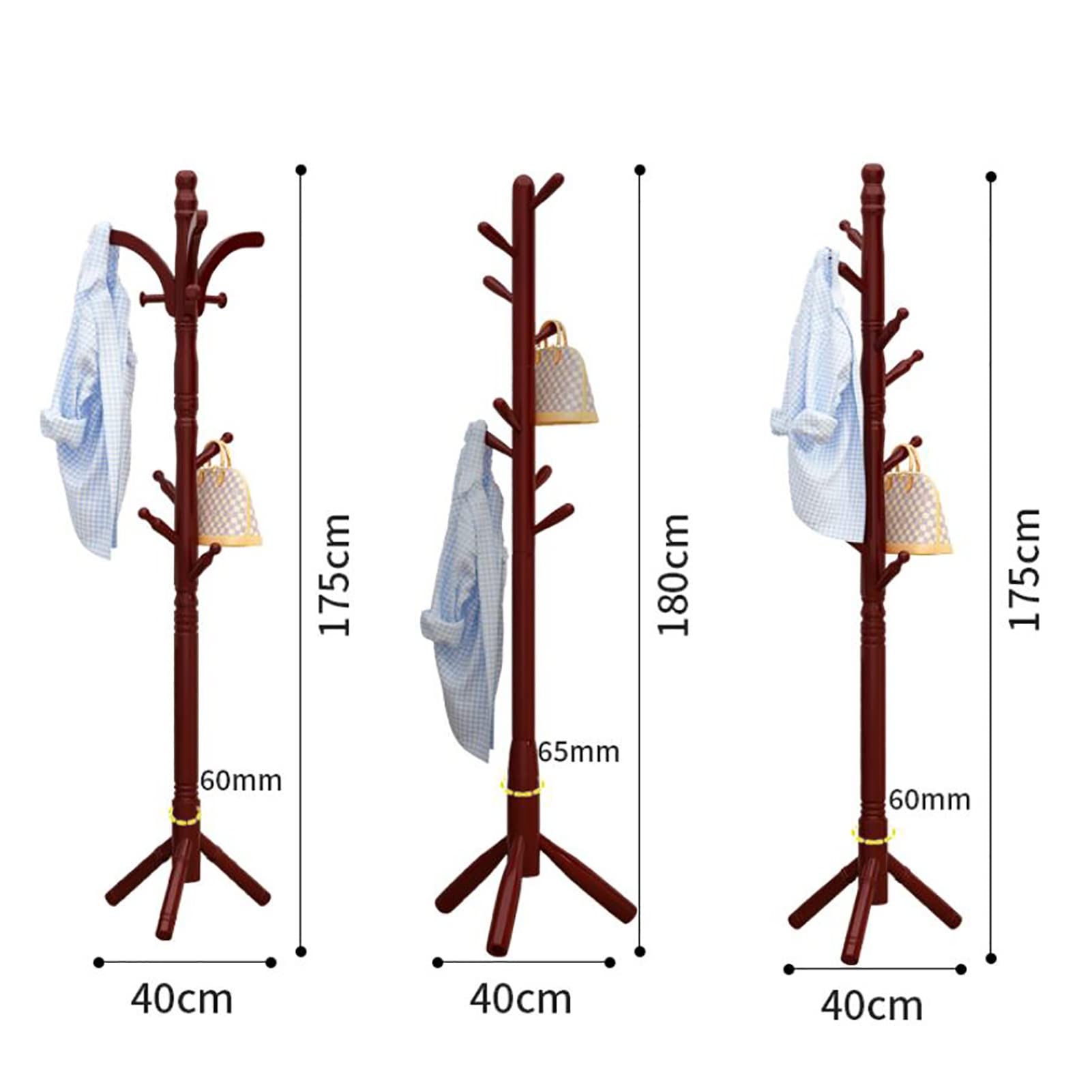 8-Hook Solid Wood Free Standing Coat Rack with Tri-Legged Base - 180cm Hall Tree for Entryway | Durable Brown Wooden Coat Hanger for Jackets, Hats & Bags - Perfect for Home, Office or Mudroom Organization