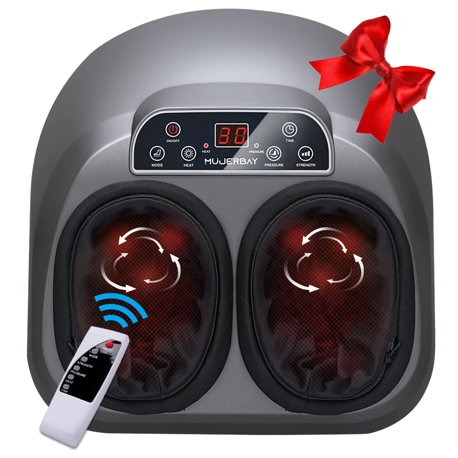 MUJENBAY Shiatsu Foot Massager with Heat & Air Compression - Remote Control for Pain Relief - Perfect Gift for Women & Men - Use at Home, Office, or Spa (Black)