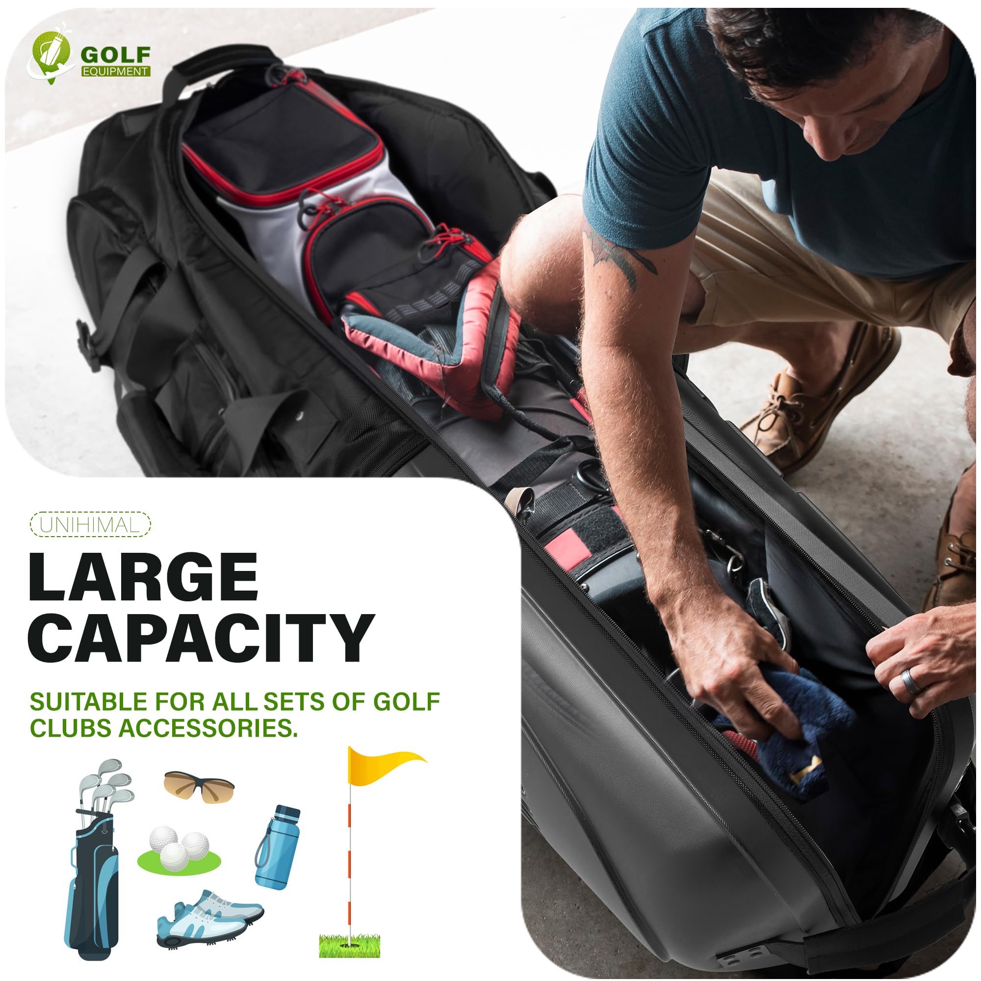 Premium 1680D Heavy Duty Golf Travel Bag with Hard Case Top - Airline Approved, Wheeled Golf Club Carrier for Easy Transport | Perfect for Air Travel & Golf Tournaments