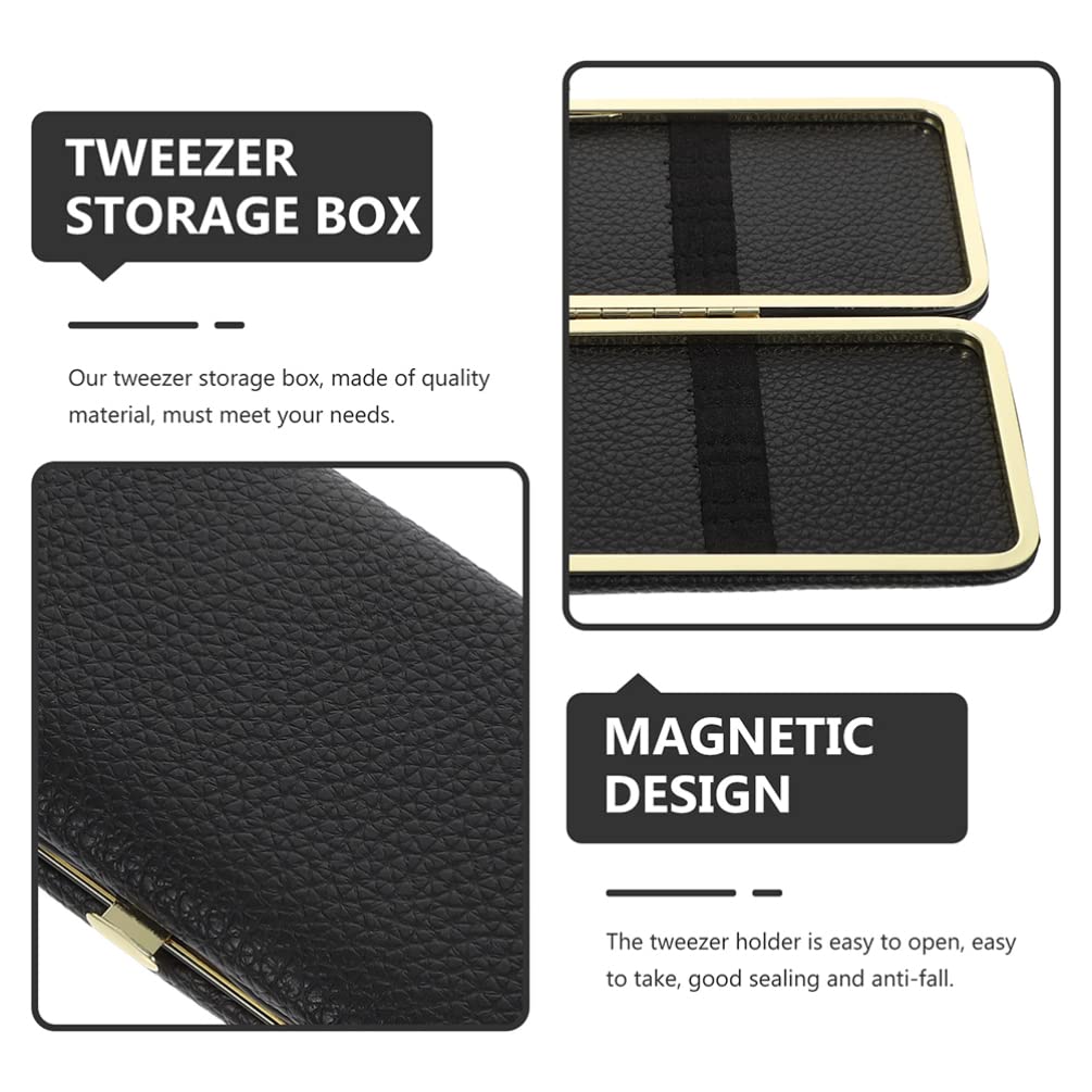 FOMIYES 2-Pack PU Leather Magnetic Eyelash Tweezers Case - Empty Storage Bag for Lash Extension Tools, Professional Makeup Organizer for Salon & Travel Use