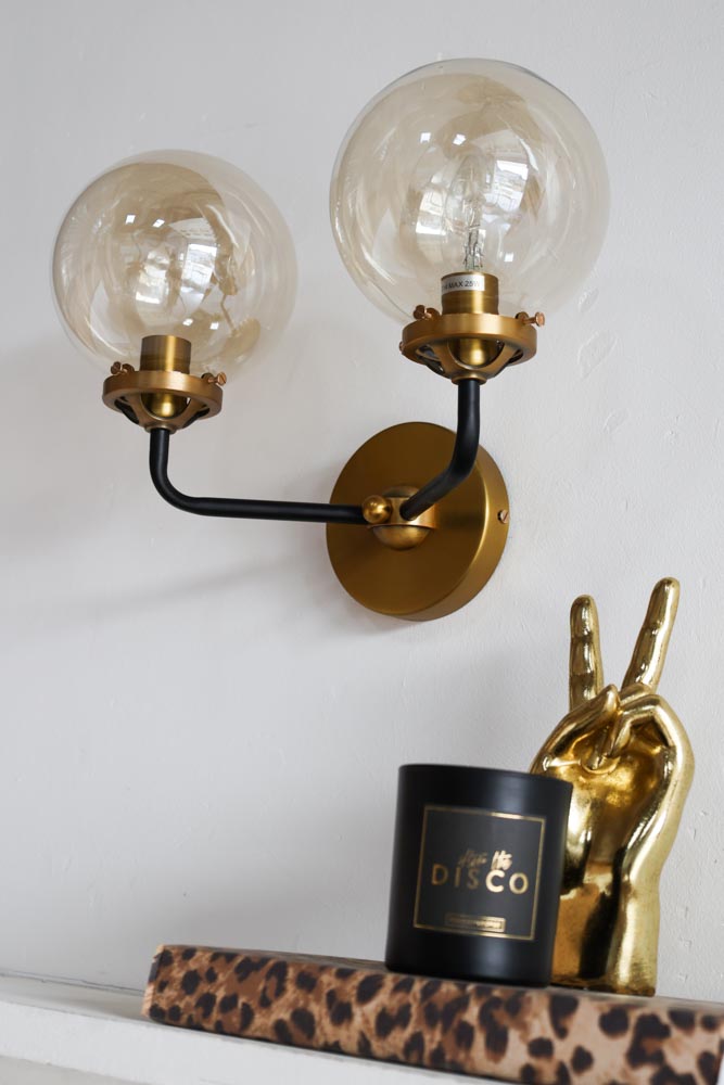 Double Globe Smoked Glass Wall Sconce - Modern Matte Black Outdoor Lighting Fixture for Porch, Patio, and Entryway