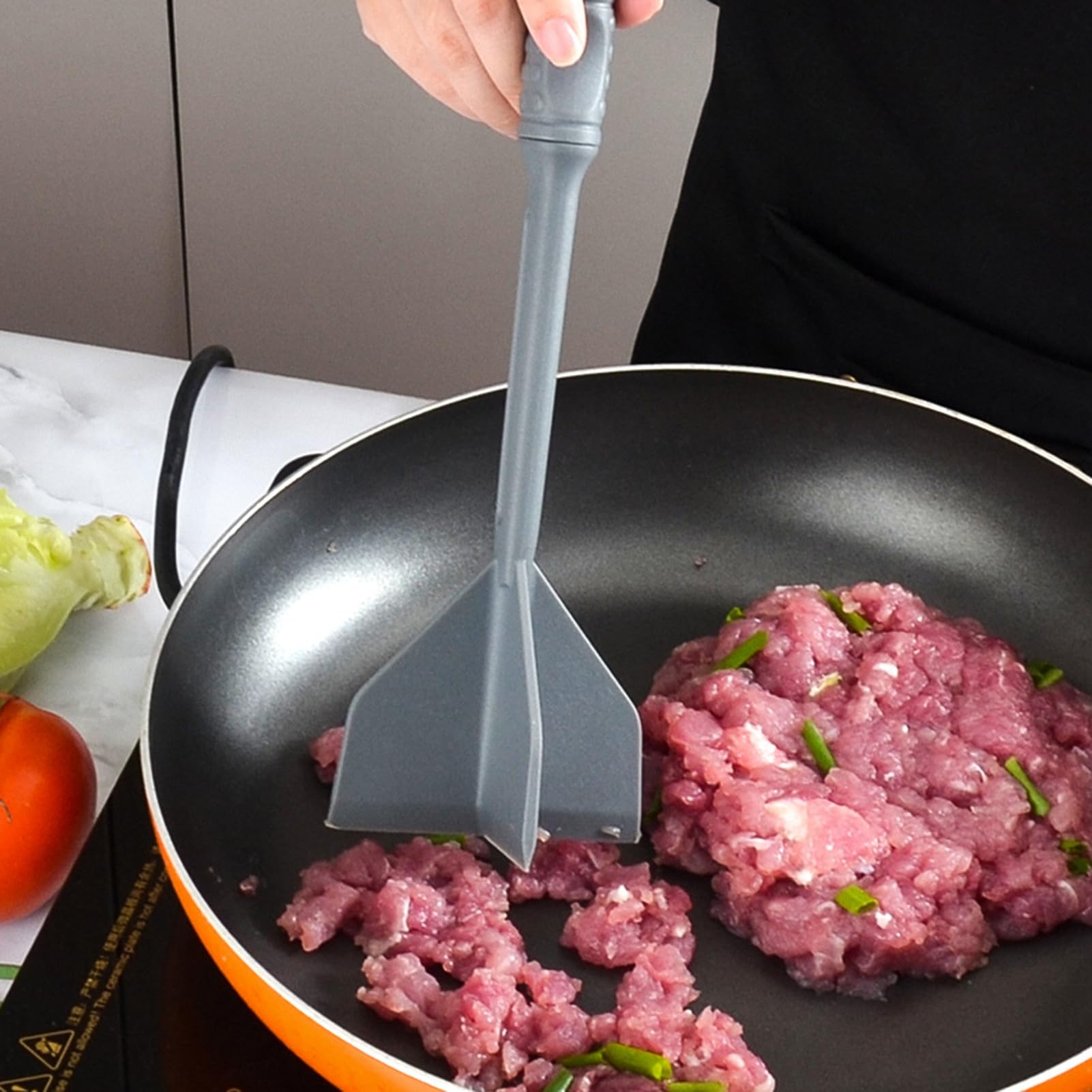 4-Blade Manual Hamburger Meat Chopper with Long Handle - Perfect for Mixing, Cutting Ground Beef, Egg Salad & Mashed Potatoes | Ideal for Kitchen, BBQ & Food Prep